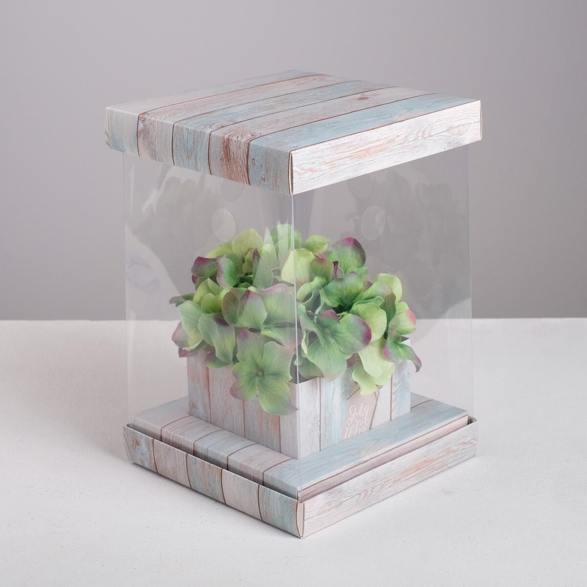 Коробка подарочная для цветов с вазой и pvc окнами складная, упаковка, сумка хозяйственная на молнии складная коричневый зеленый