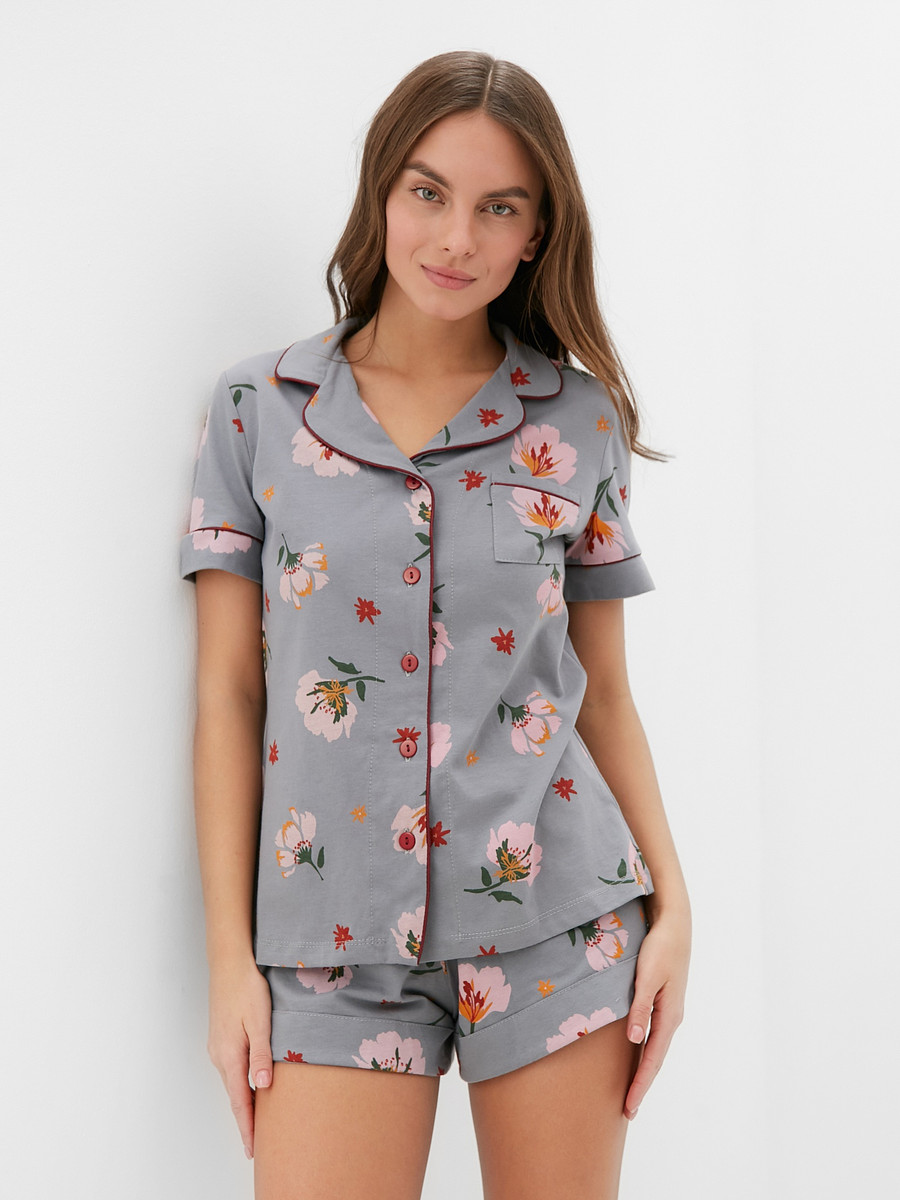 

Пижама рубашка шорты, Серый