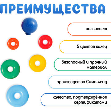 Пирамидка детская, 5 колец с шаром