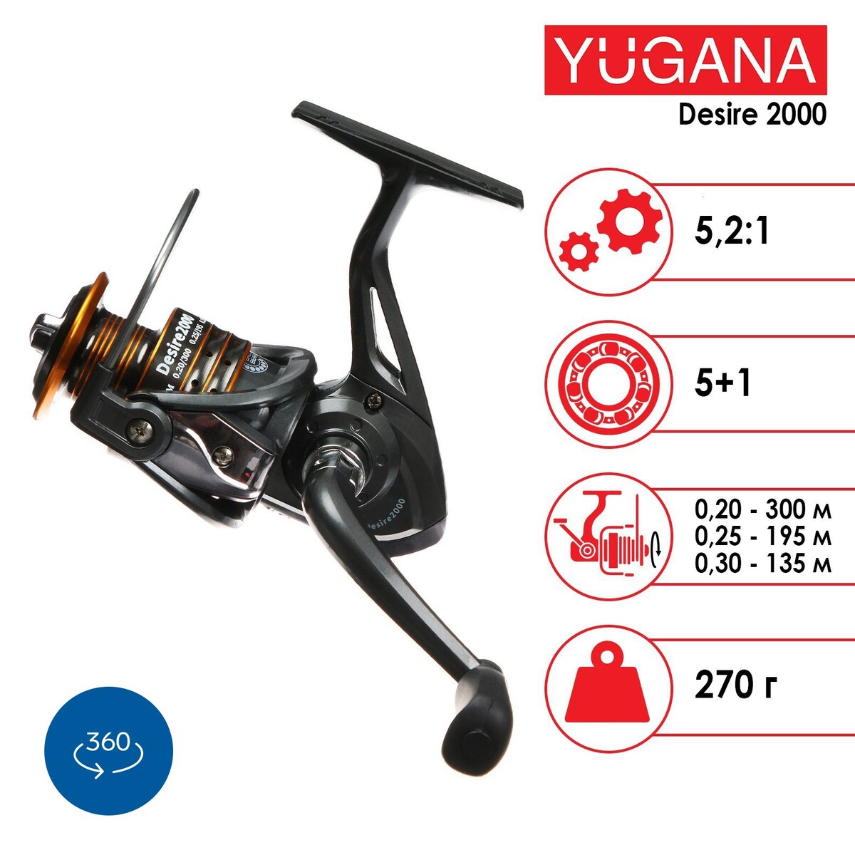 Катушка yugana desire 2000 5+1 подшипник, 5.2:1 тепловая пушка лом электрическая 220 в 1000 2000 вт до 60 м2 100 м3 час