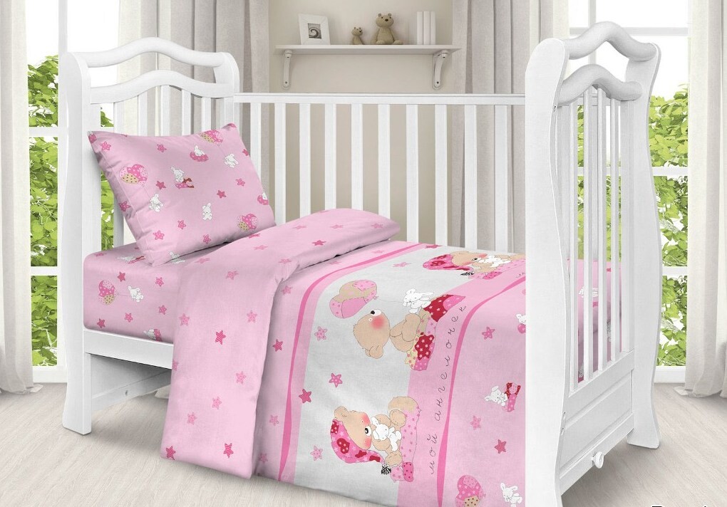 

Постельное белье набор в детскую кроватку из поплина