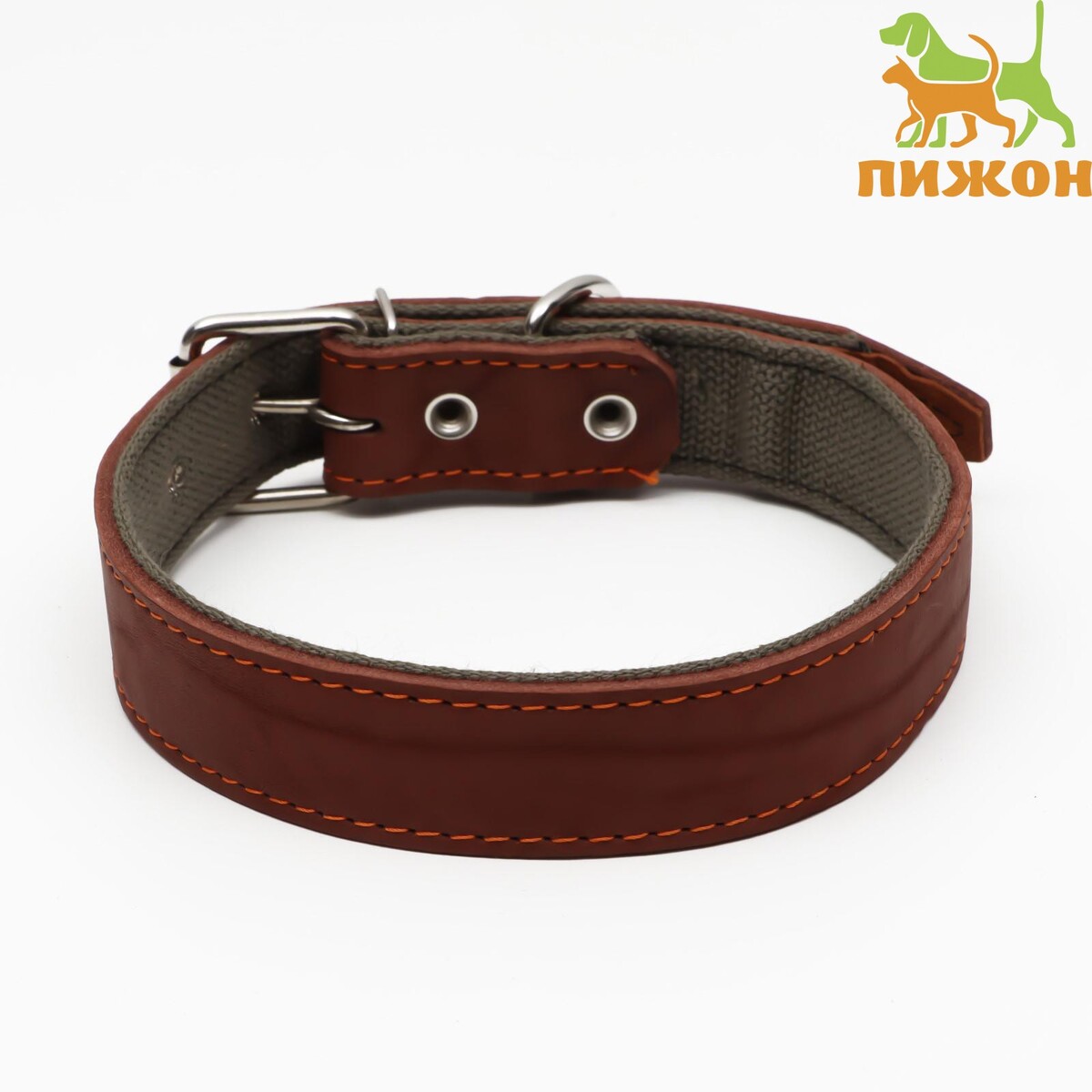 

Ошейник комбинированный кожа/брезент, 69 х 3,5 см, ош 45-60 см, коричневый
