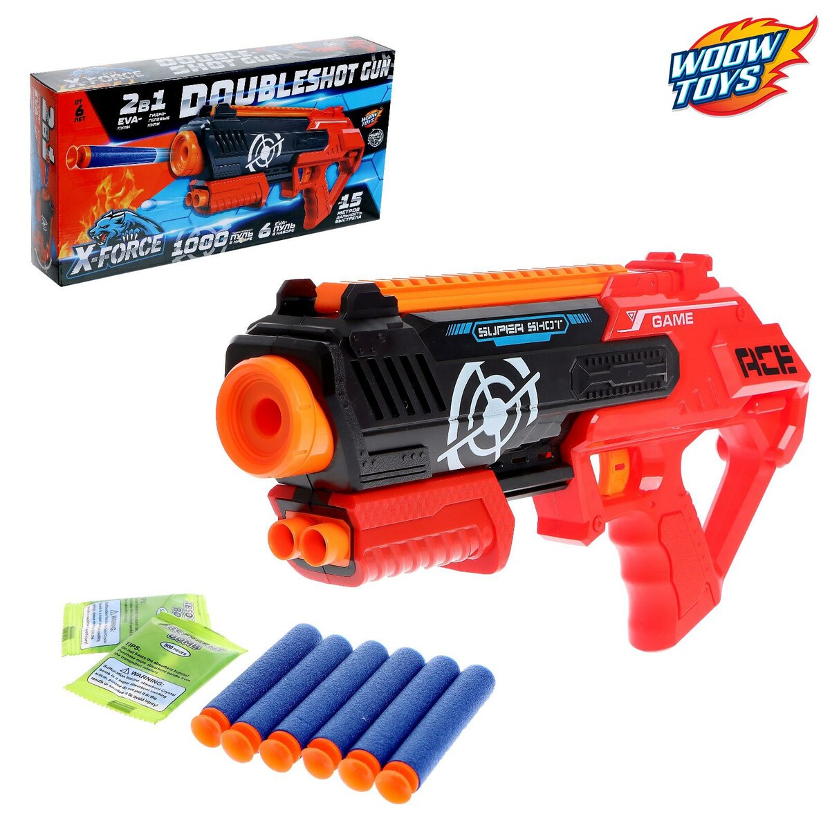 Бластер doubleshot gun, стреляет мягкими и гелевыми пулями zecong toys механический бластер blaze storm с мягкими пулями