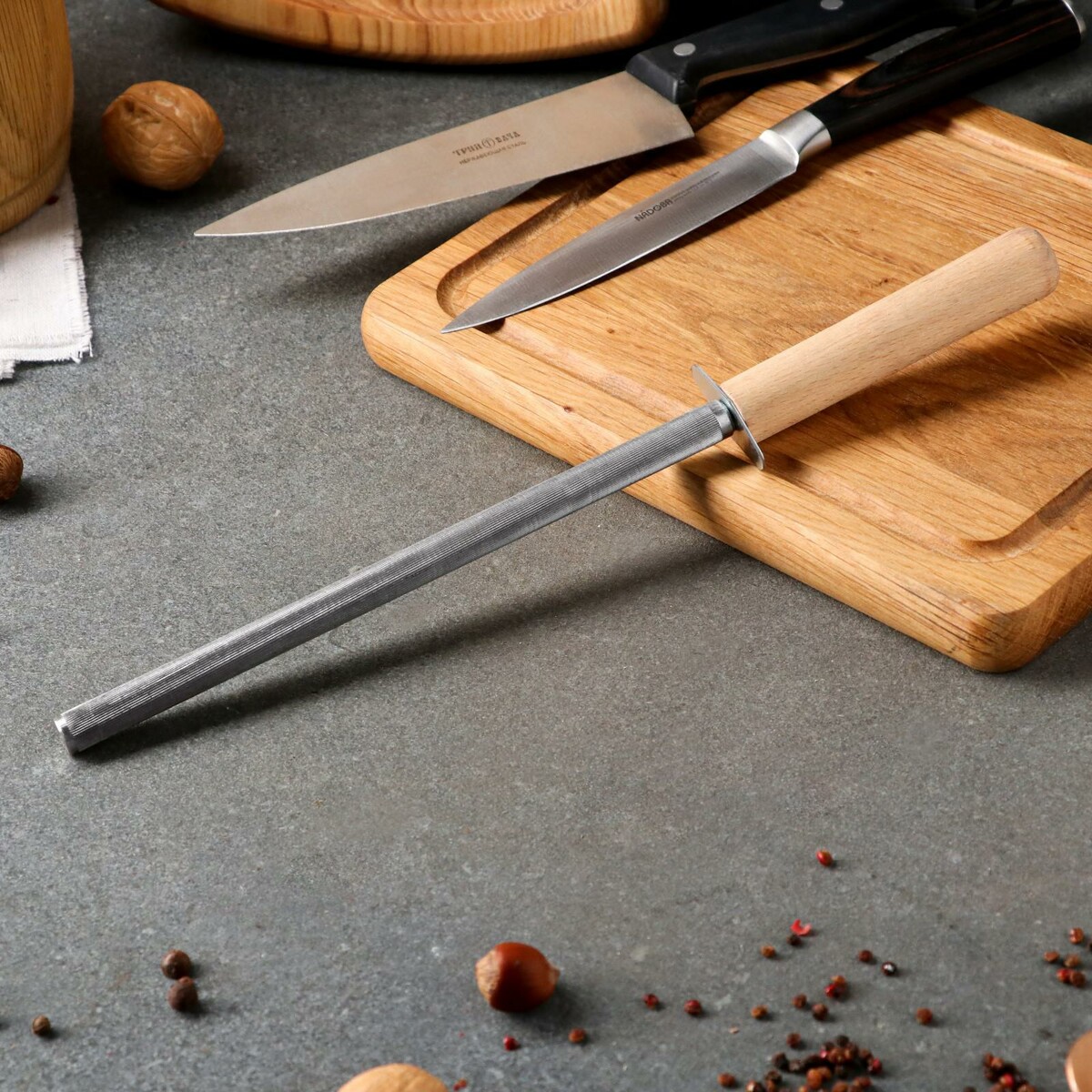 Точилка для ножей, мусат, с деревянной ручкой, 30 см TAS-PROM