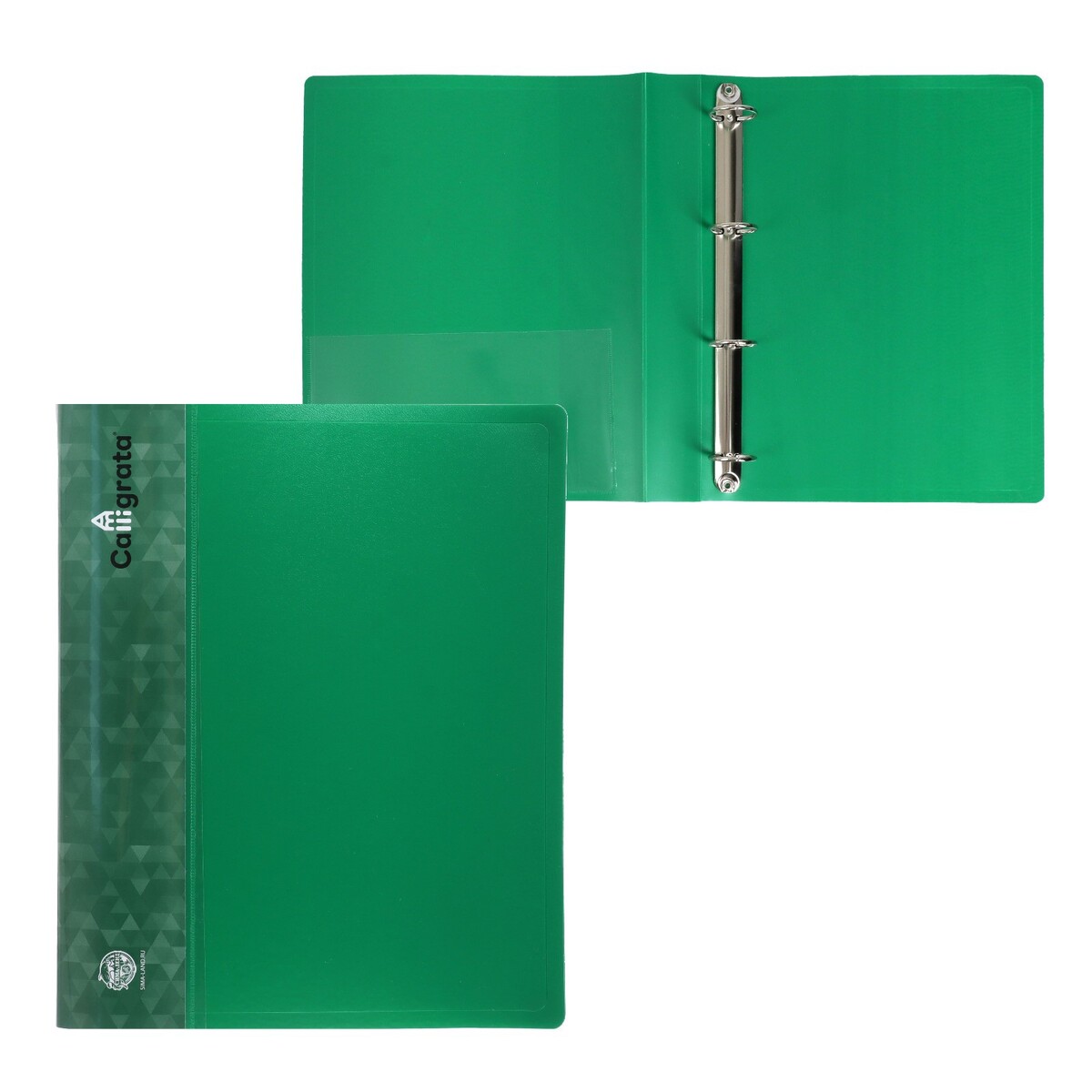 Папка на 4 кольцах а4 calligrata, 40 мм, 700 мкм, пластик, внутренний карман, карман на корешок, зеленая папка планшет с зажимом а4 1 2 мм calligrata пластик зеленая клипборд с крышкой