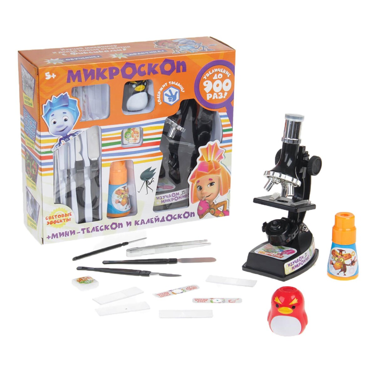 Микроскоп+мини-телескоп и калейдоскоп фиксики с набором для исследований edu toys телескоп ts002