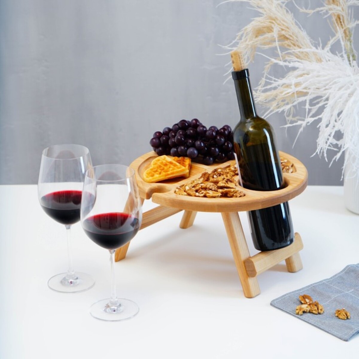 Столик - поднос для вина adelica, с менажницей и складными ножками, на 2 персоны, d=32×1,8 см, береза менажница авторская adelica