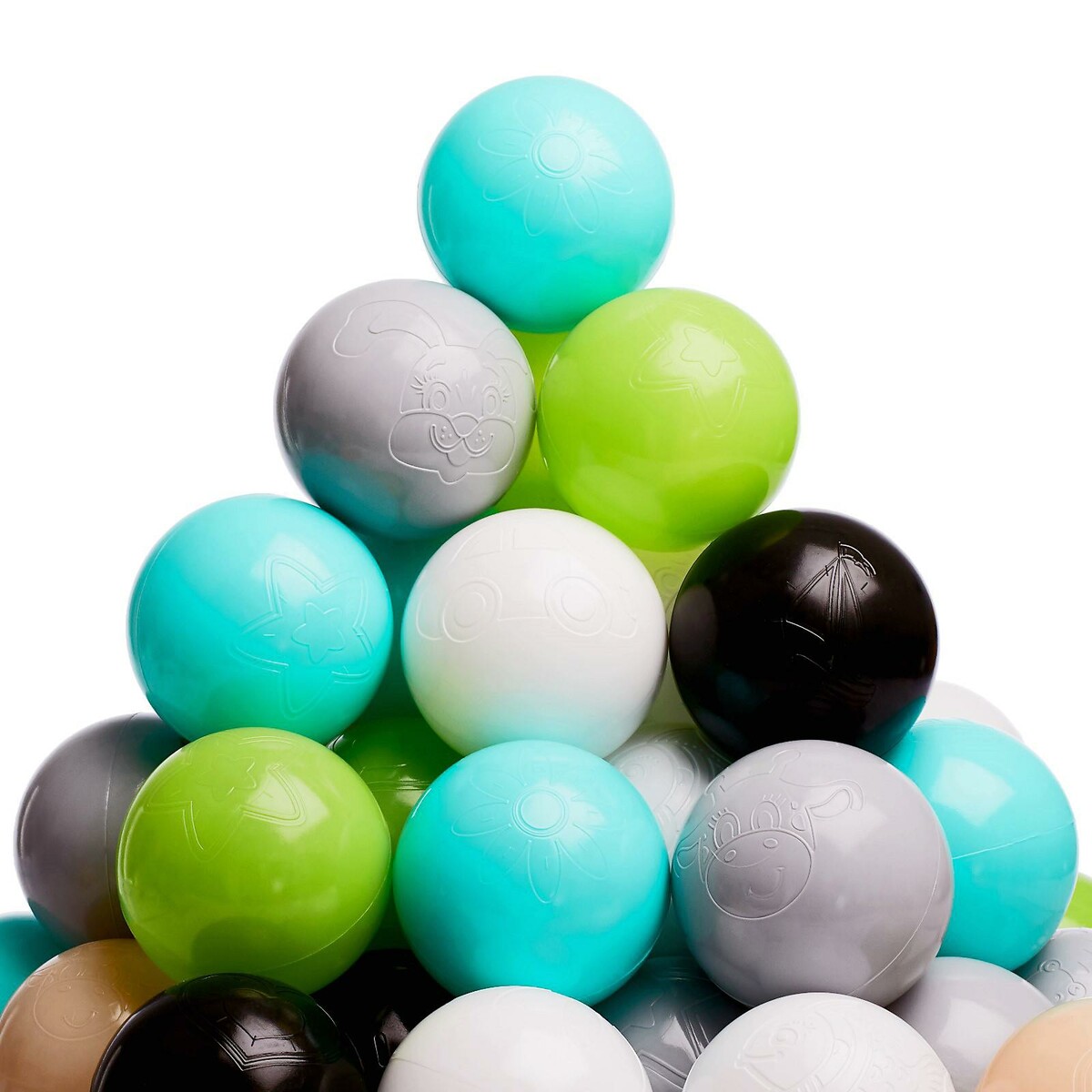 Набор шаров 150 шт, цвета: бирюзовый, серый, белый, черный, салатовый, бежевый, диаметр шара — 7,5 см лоток с сеткой 3 34 5 х 25 5 х 0 75 см серый бирюзовый