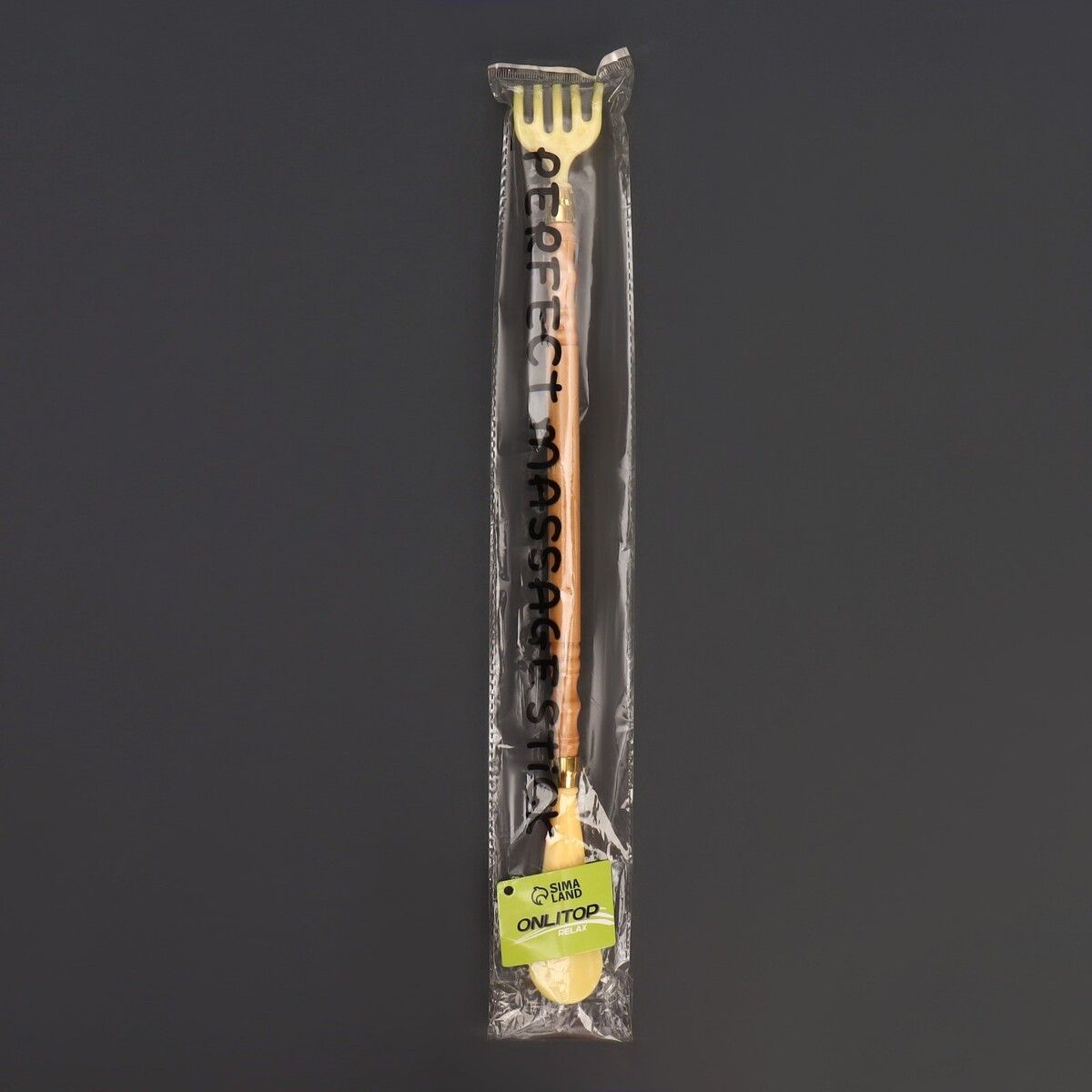 фото Массажер - чесалка, универсальный, с ложкой, деревянный, 47 × 4 × 3 см, цвет желтый onlitop