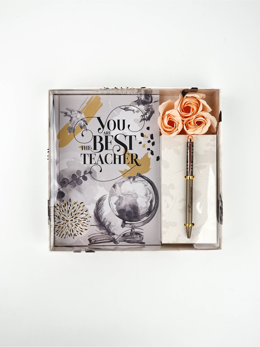 

Подарочный набор, ежедневник а5, 80 л., ручка, мыльные лепестки, you are the best teacher, Разноцветный