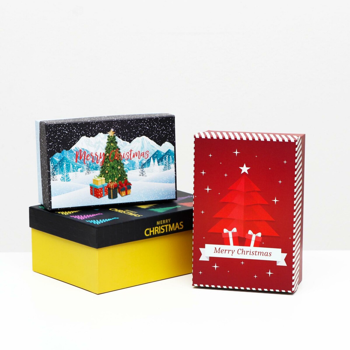 Набор коробок 3 в 1 merry christmas, 23 х 16 х 9,5 - 19 х 12 х 6,5 см milledeux набор заколок a77 конфета подарок и леденец коллекция fairytale christmas