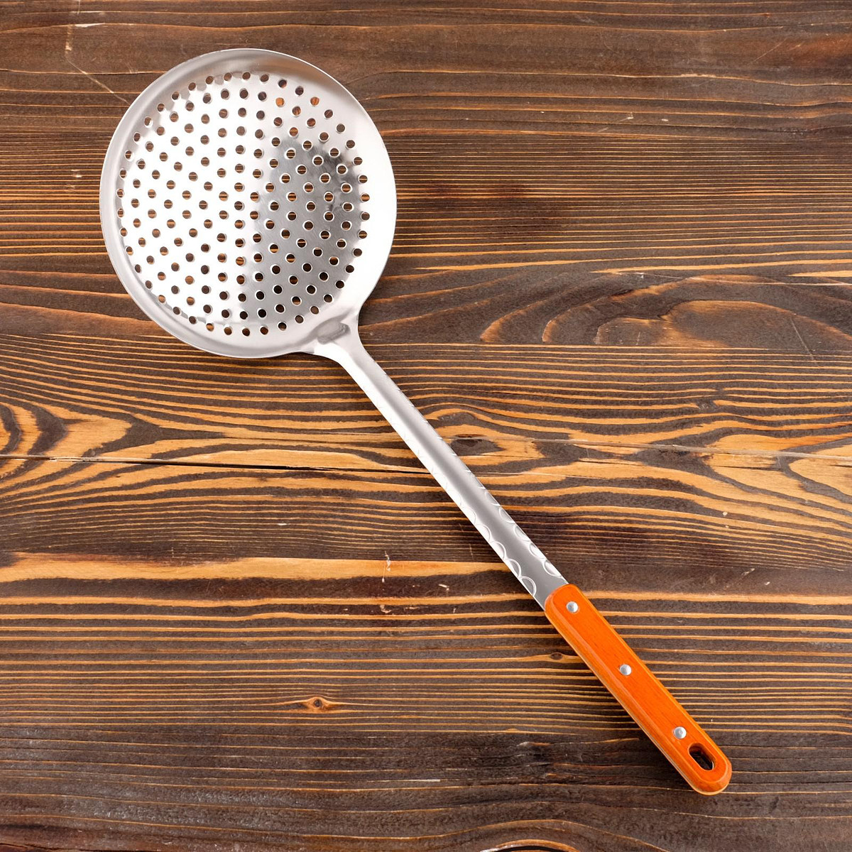 

Шумовка для казана шафран, 48с м, диаметр 17 см, узбекская, с деревянной ручкой, металл, Серебристый;коричневый