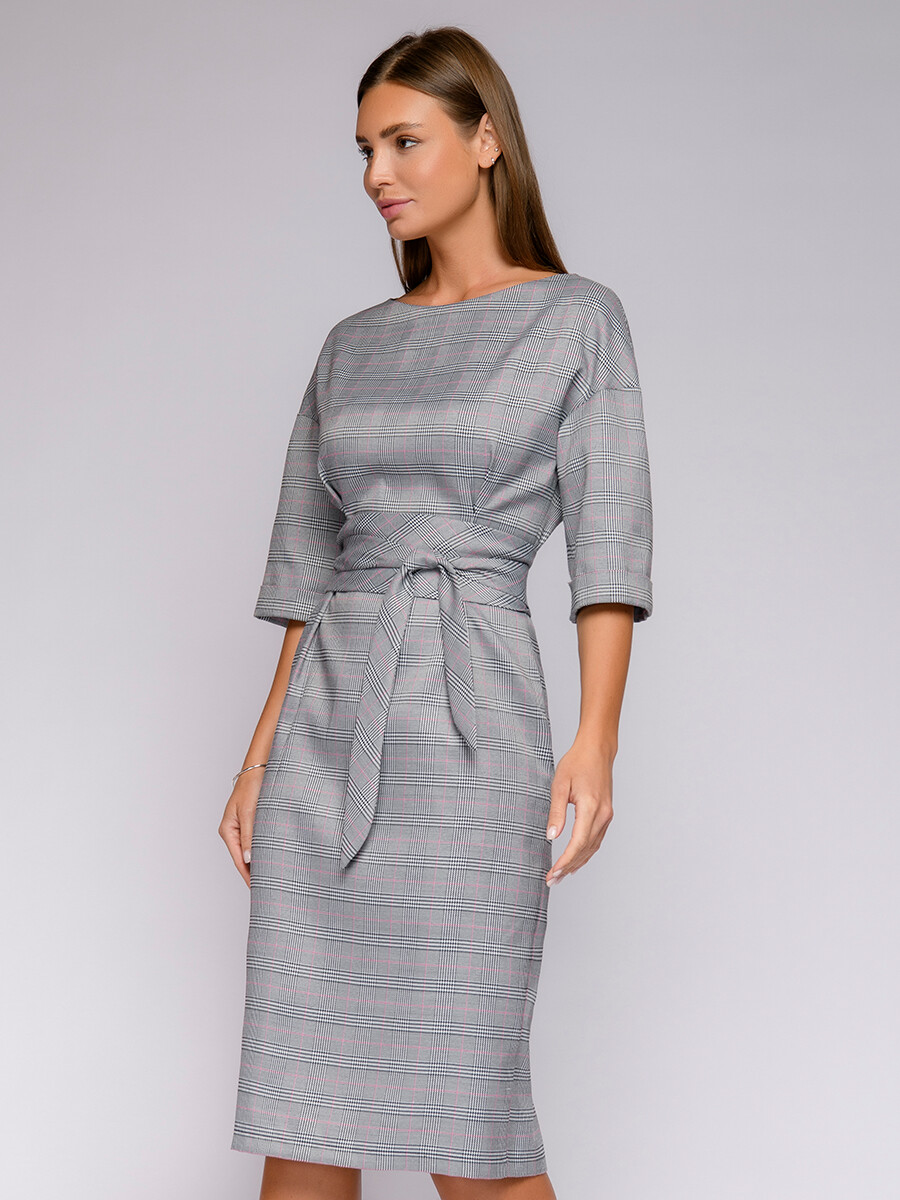 Платье 1001 DRESS цвет серый (принт клетка)