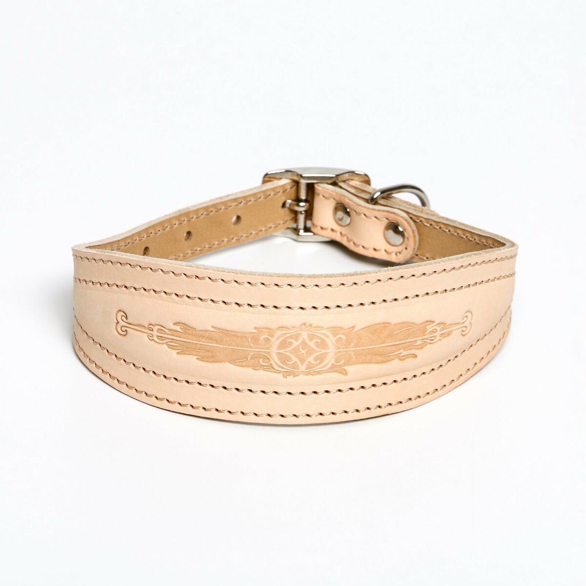 

Ошейник кожаный двухслойный тисненый, Бежевый