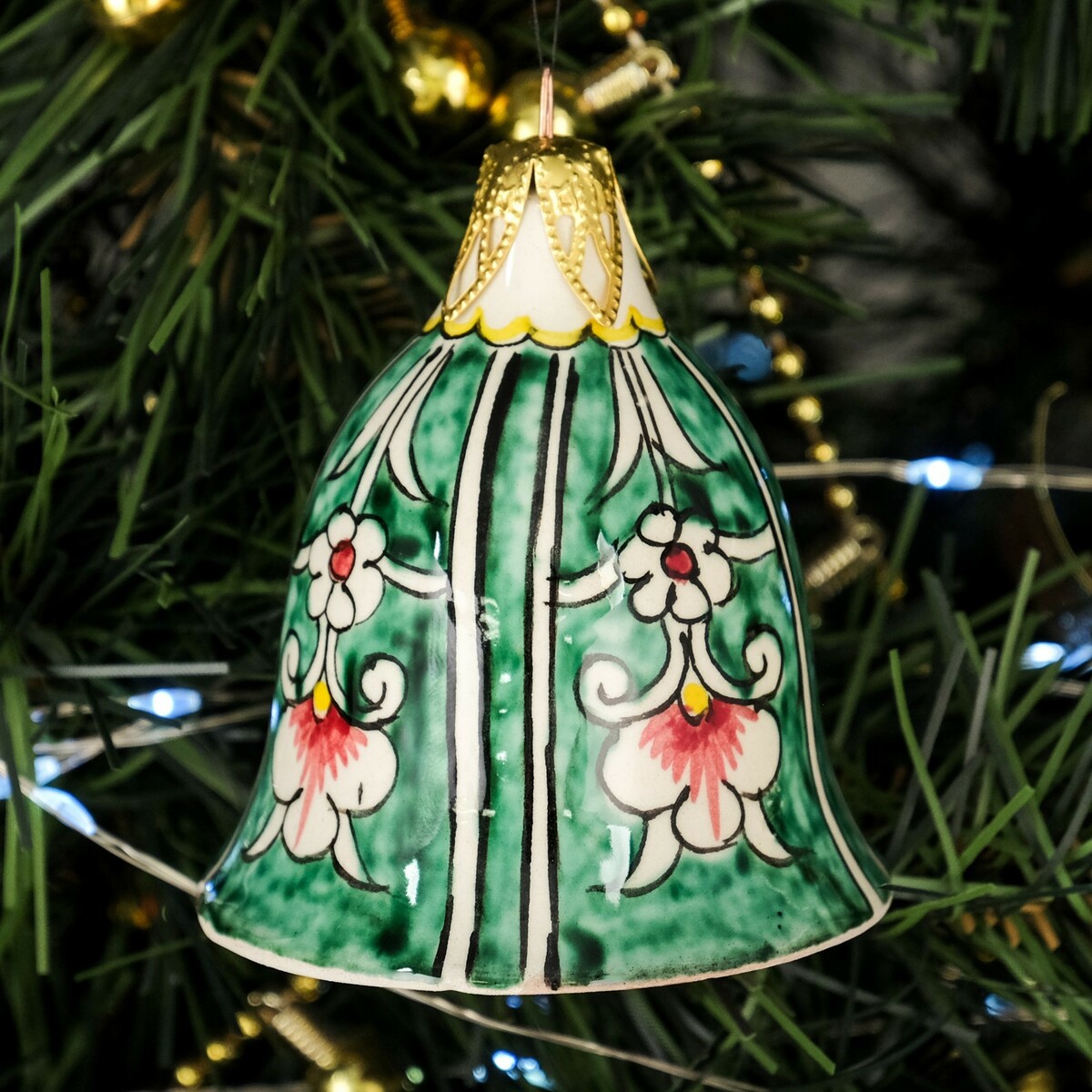 

Игрушка елочная риштанская керамика, колокольчик 7см, новый3