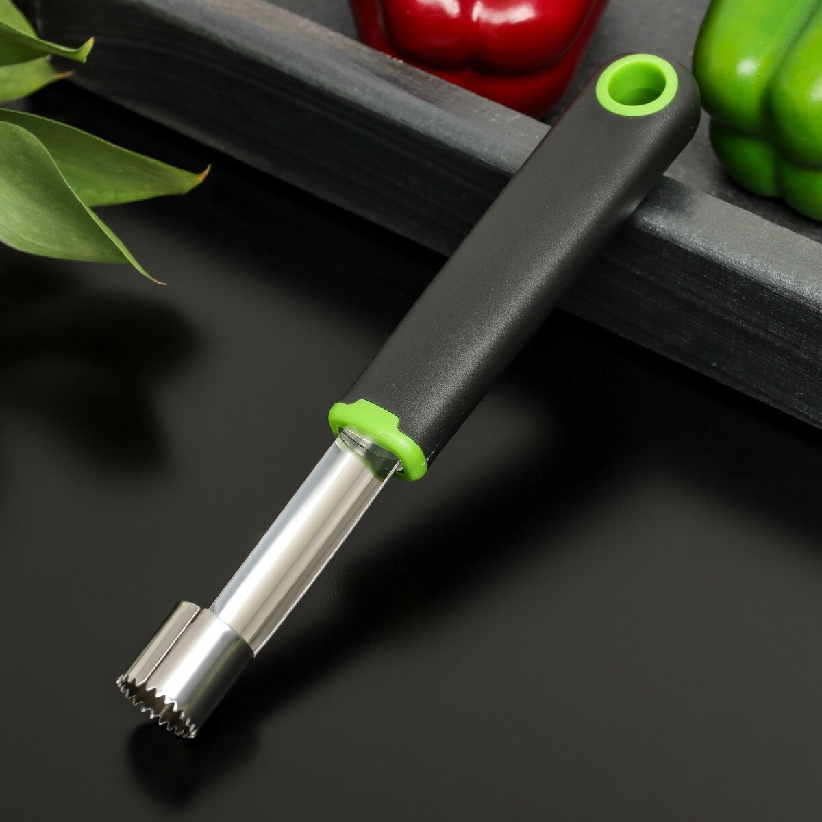 Нож для удаления сердцевины доляна lime, 20×2 см, цвет черно-зеленый нож для фигурной нарезки доляна lime 20 см нержавеющая сталь черно зеленый