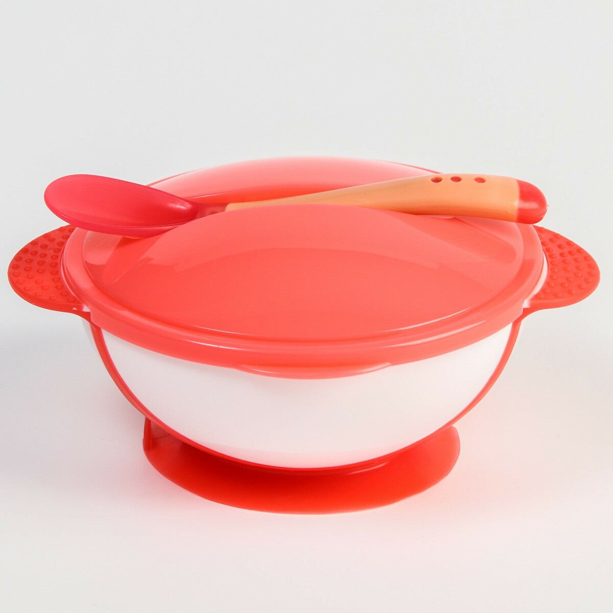 Набор детской посуды: миска на присоске 340мл., с крышкой, термоложка, цвет розовый набор спиннеров весёлые зверята 9942365 на присоске 3 шт