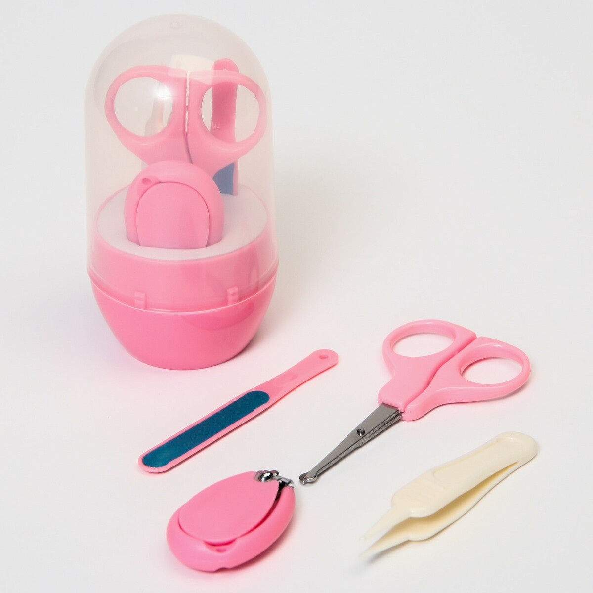 Набор маникюрный детский: ножницы, щипчики, пилочка, пинцет, цвет розовый пинцет для творчества изогнутый металл 0 5х4х10 см