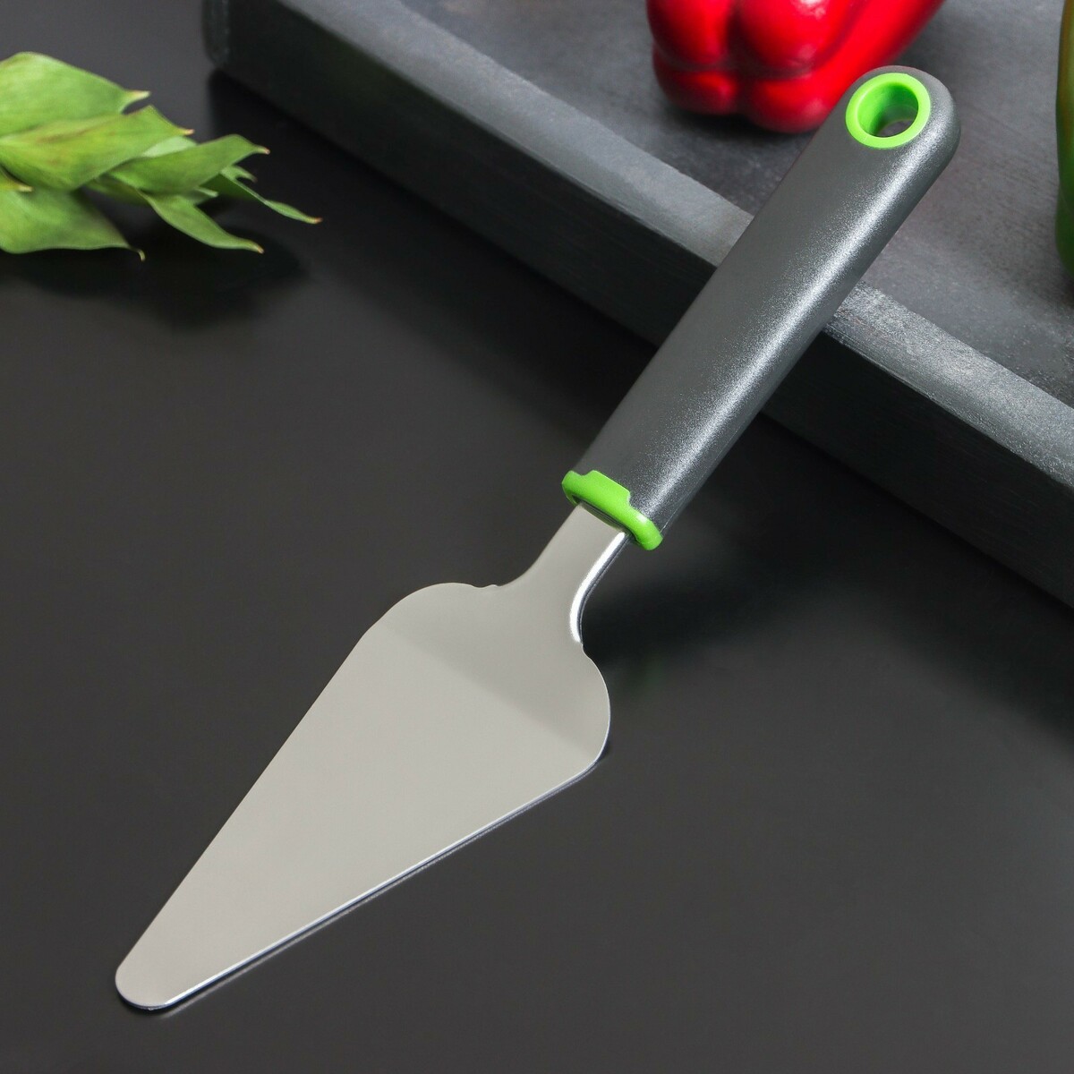 

Лопатка кухонная доляна lime, 27×6 см, цвет черно-зеленый, Хромированный;черный