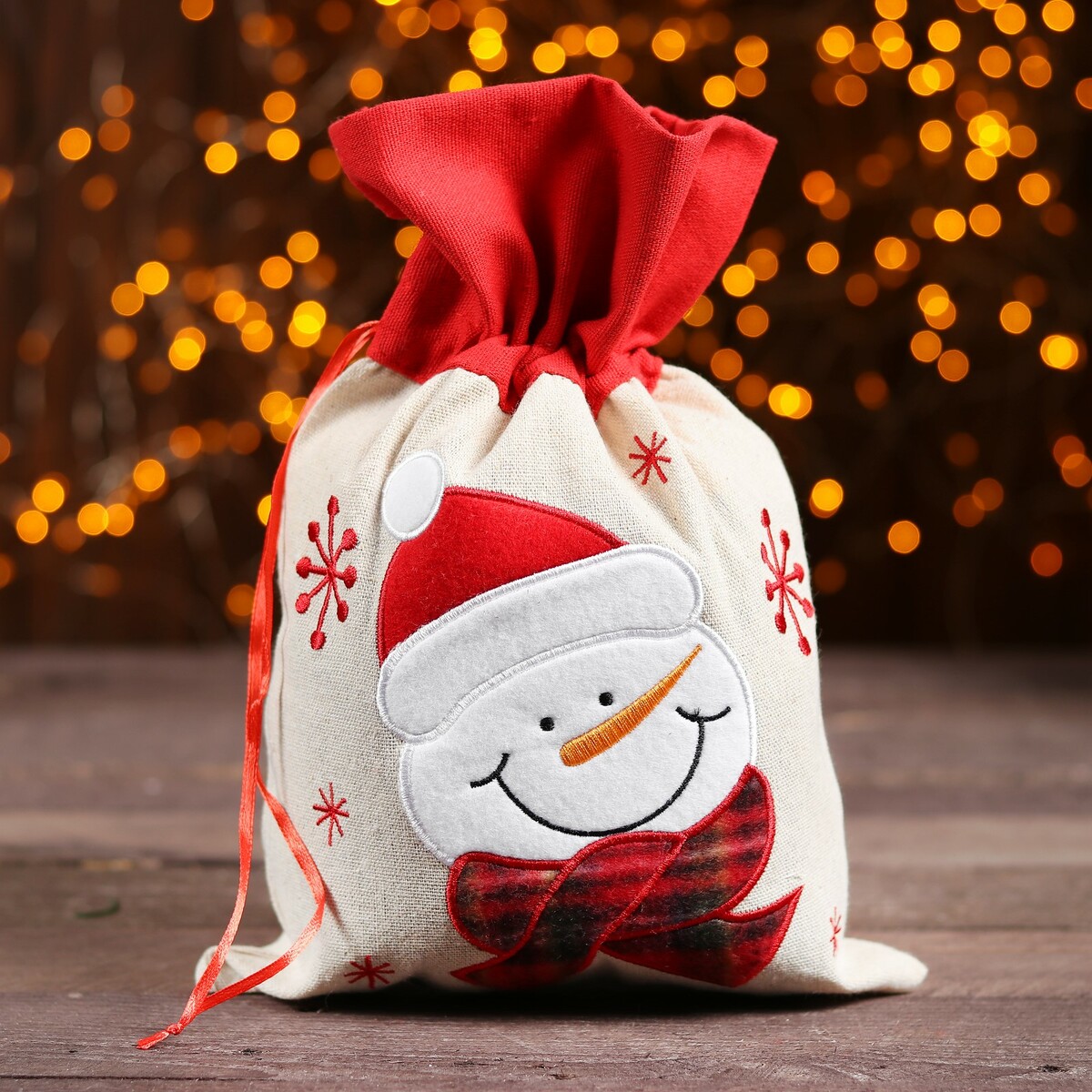 Мешок для подарков мешок 30 20см подарочный снеговик новый год