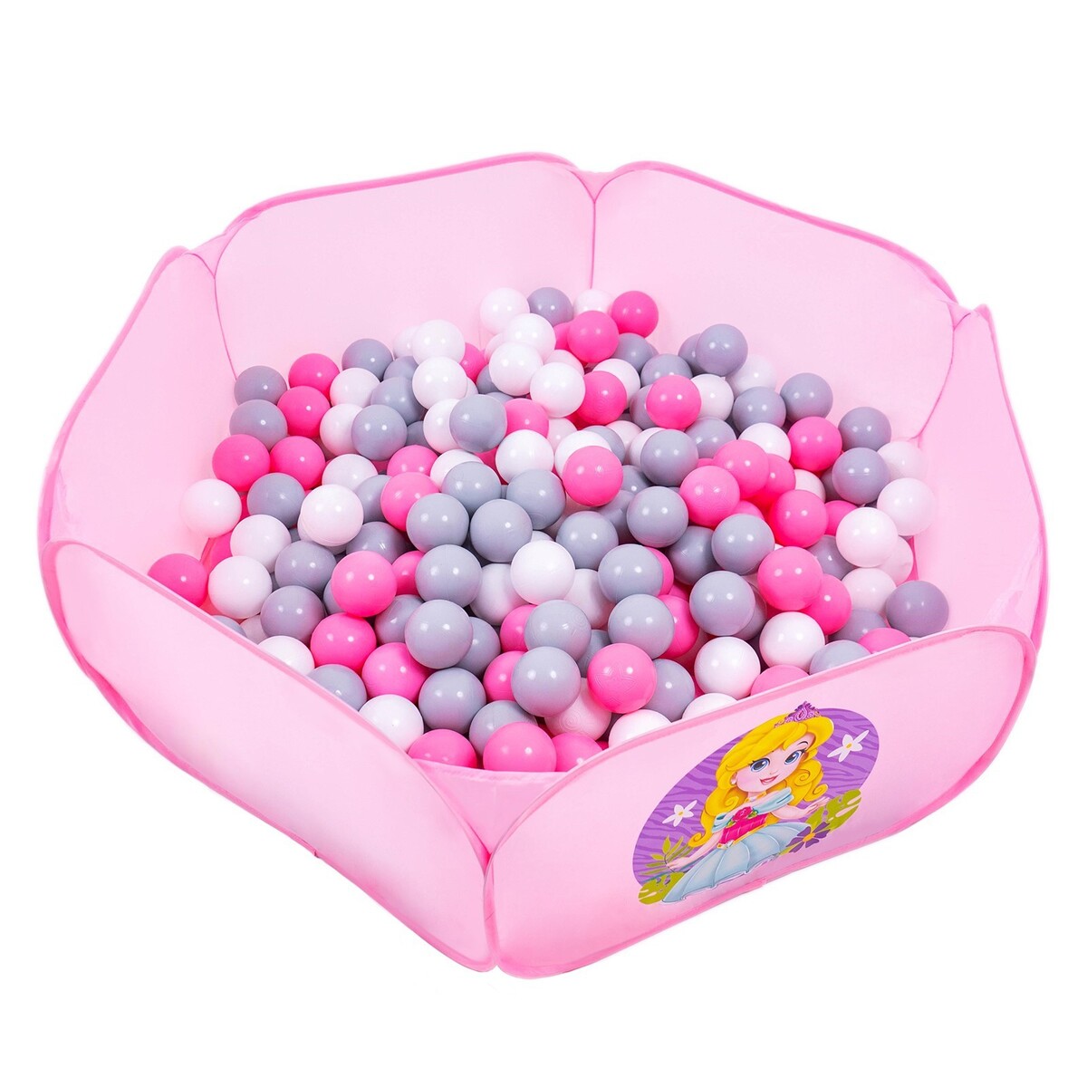Шарики для сухого бассейна с рисунком, диаметр шара 7,5 см, набор 60 штук, цвет розовый, белый, серый шарики для сухого бассейна 30 штук диаметр 5 см
