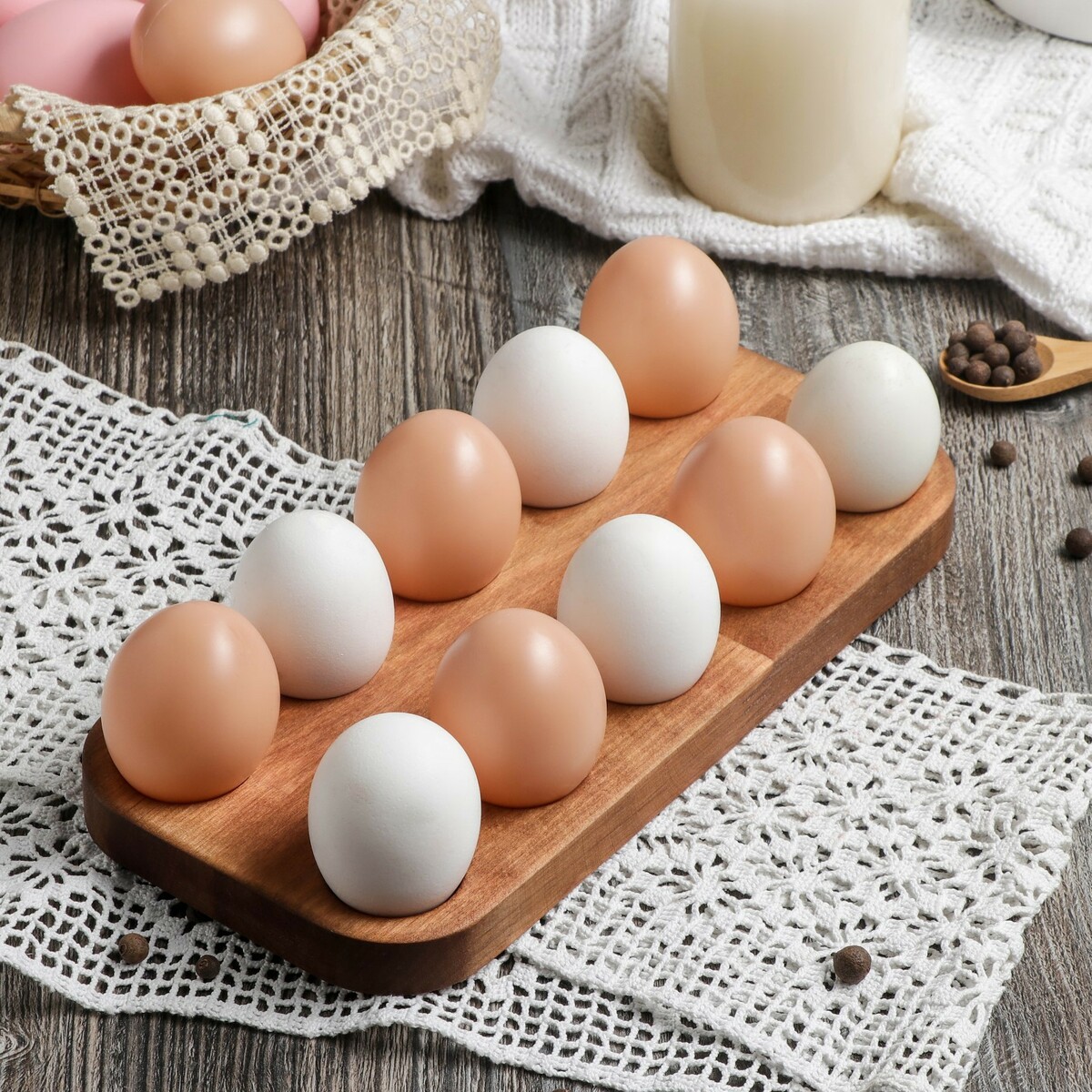 Подставка для яиц adelica, 10 отделений, 12×25×1,8 см, массив березы подставка под горячее решетка массив бук 18×18×2 см