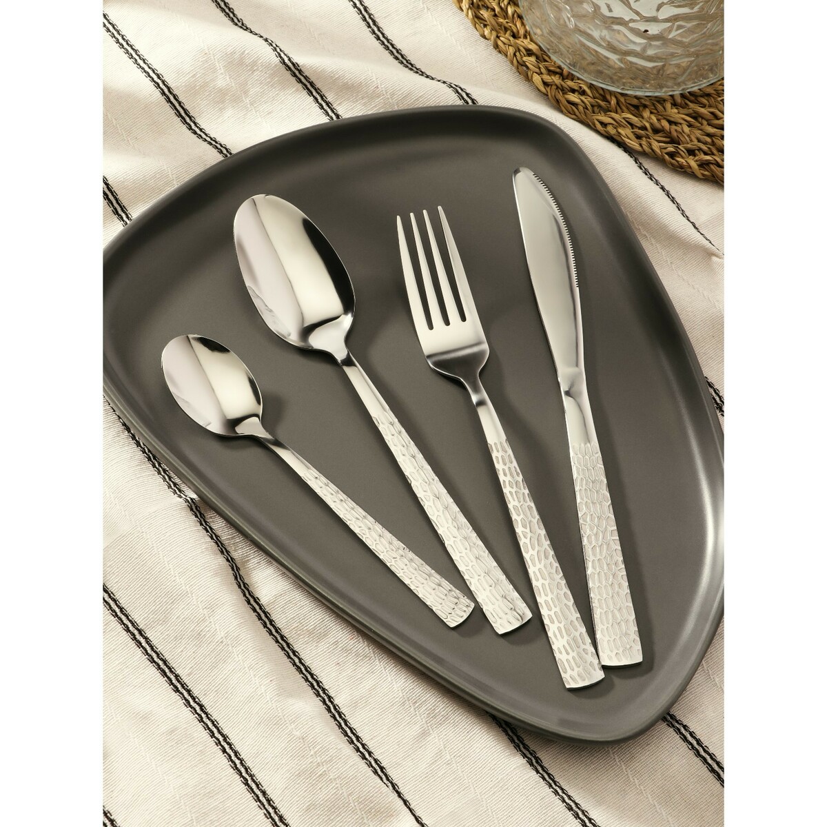 

Набор столовых приборов из нержавеющей стали доляна bubble, 24 предмета, цвет серебряный, Серебристый