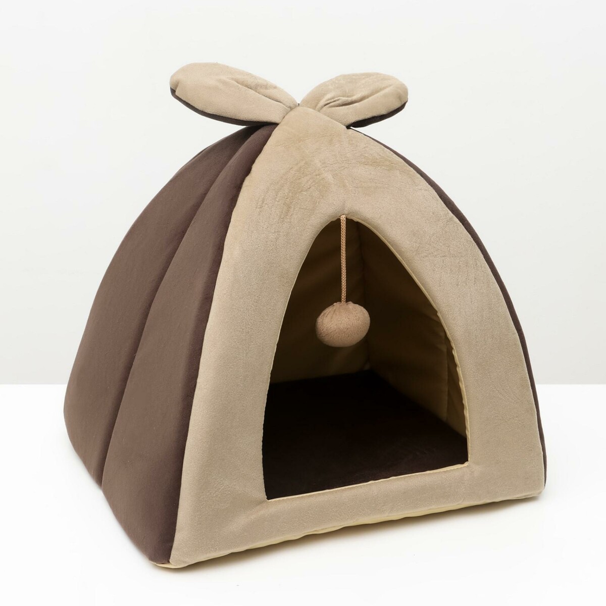 Домик-вигвам с ушками и шариком, 40 х 40 х 37 см, мебельная ткань, коричневый палатка vamigvam вигвам зеленый лен vv011252