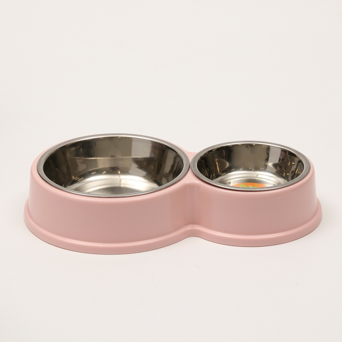 фото Миска металлическая двойная на пластиковом основании 160 х 400 мл, 28 х 17,3 х 5 см, розовая пижон