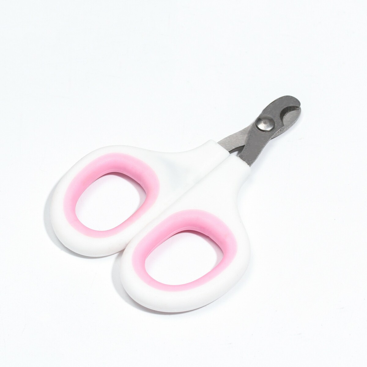 Ножницы-когтерезы с мягкими ручками, отверстие 8 мм, бело-розовые ножницы когтерезы изогнутые отверстие 7 мм бордовые с серым