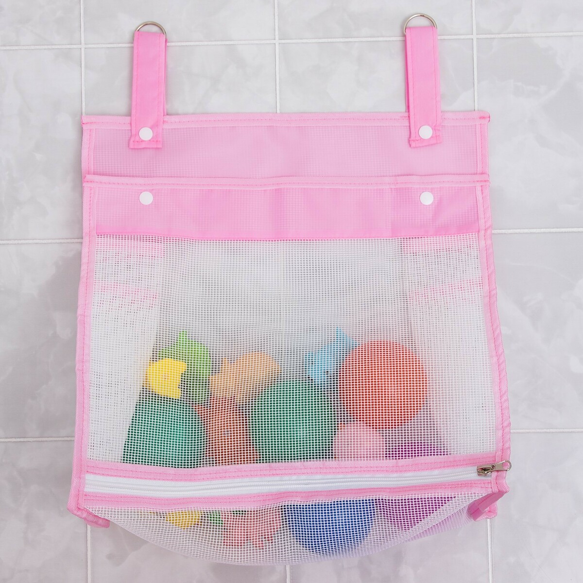 Сетка для хранения игрушек в ванной, цвет розовый сетка для хранения игрушек на присосках