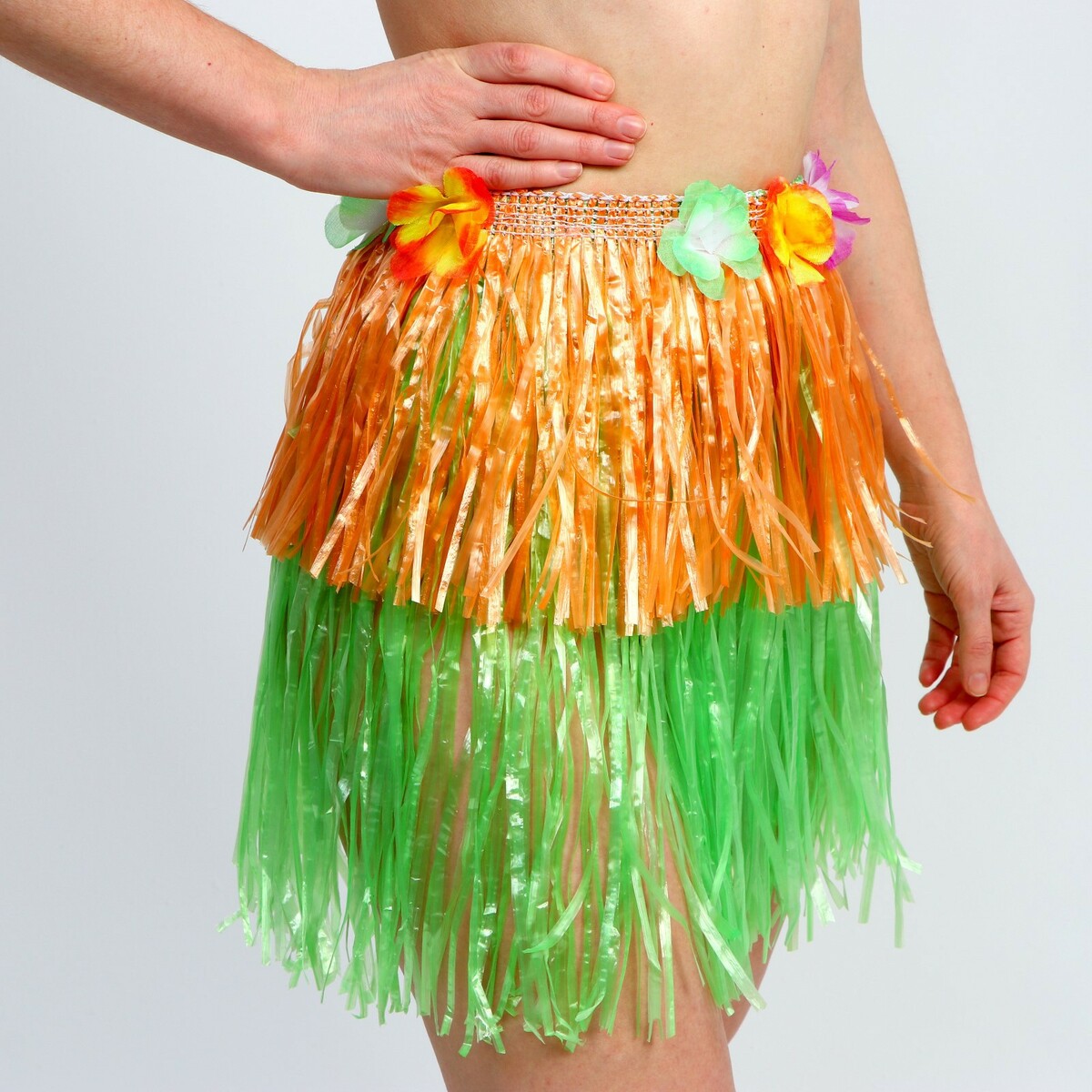 Гавайская юбка, 40 см, двухцветная оранжево-зеленая автокормушка 1 5 л 27 х 18 х 25 см зеленая