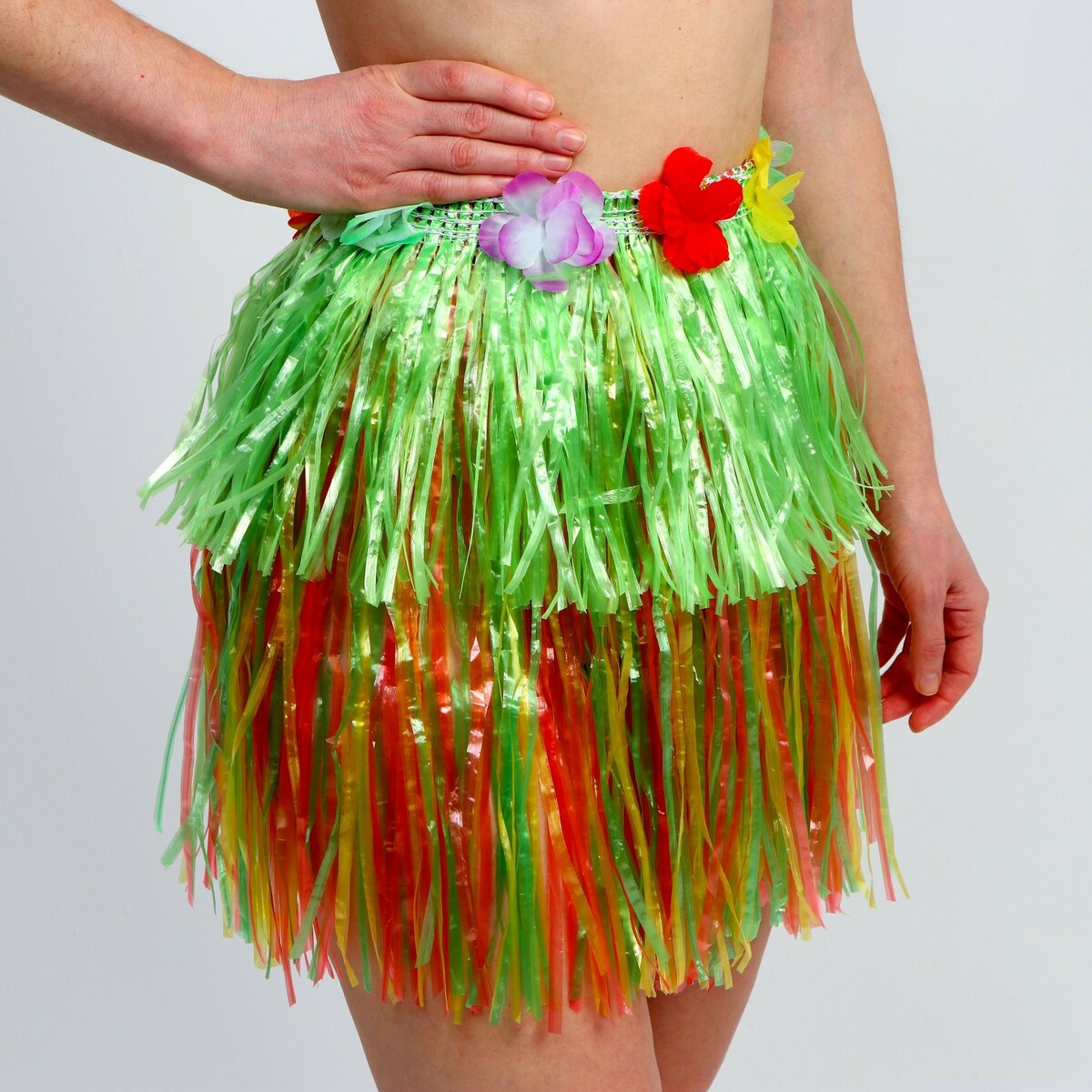 Гавайская юбка, 40 см, двухцветная зелено-разноцветная гавайская юбка 60 см желтый