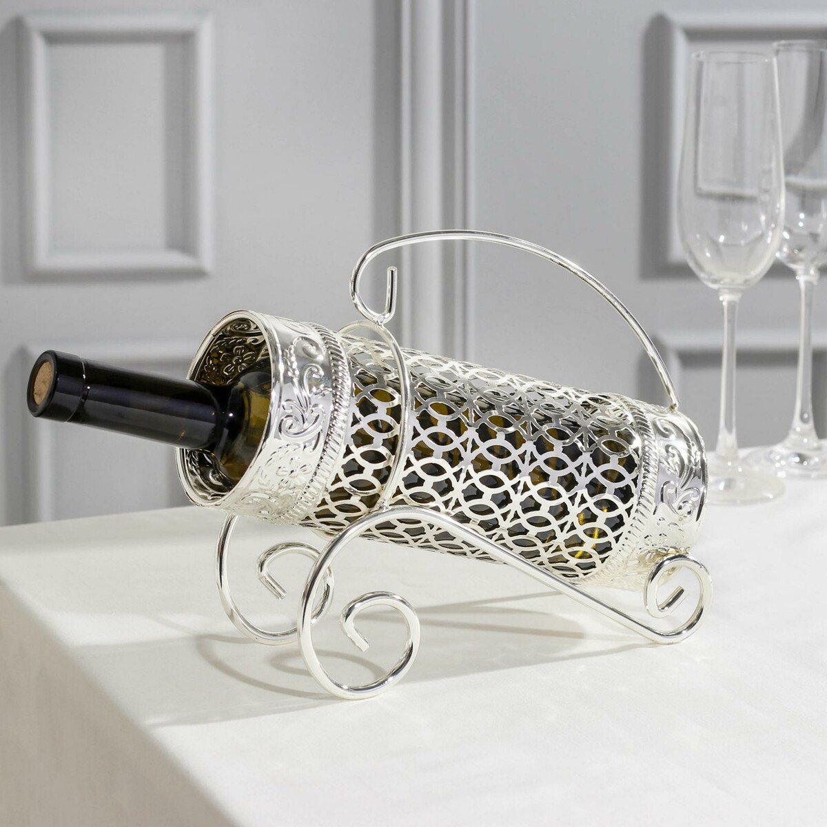 Подставка под бутылку, 24×9,5×21, металлическая, цвет серебряный подставка подогрев для чайника 13 5×13 5×6 см серебряный