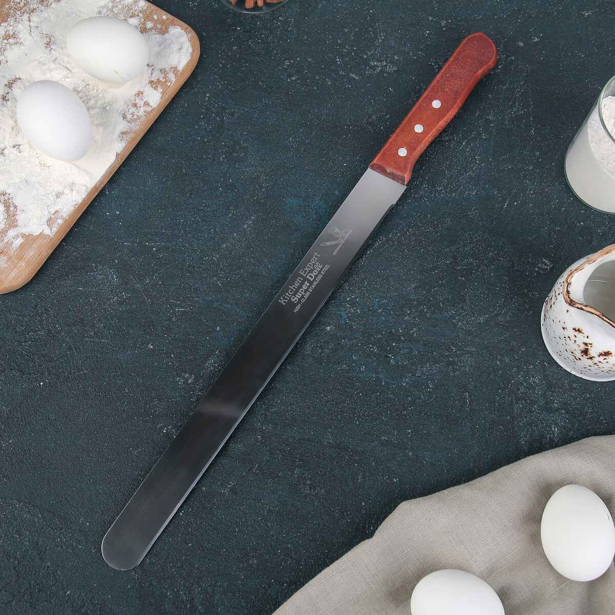 Нож для бисквита ровный край, длина лезвия 30 см, деревянная ручка корнеудалитель длина 60 см нержавеющая сталь деревянная ручка