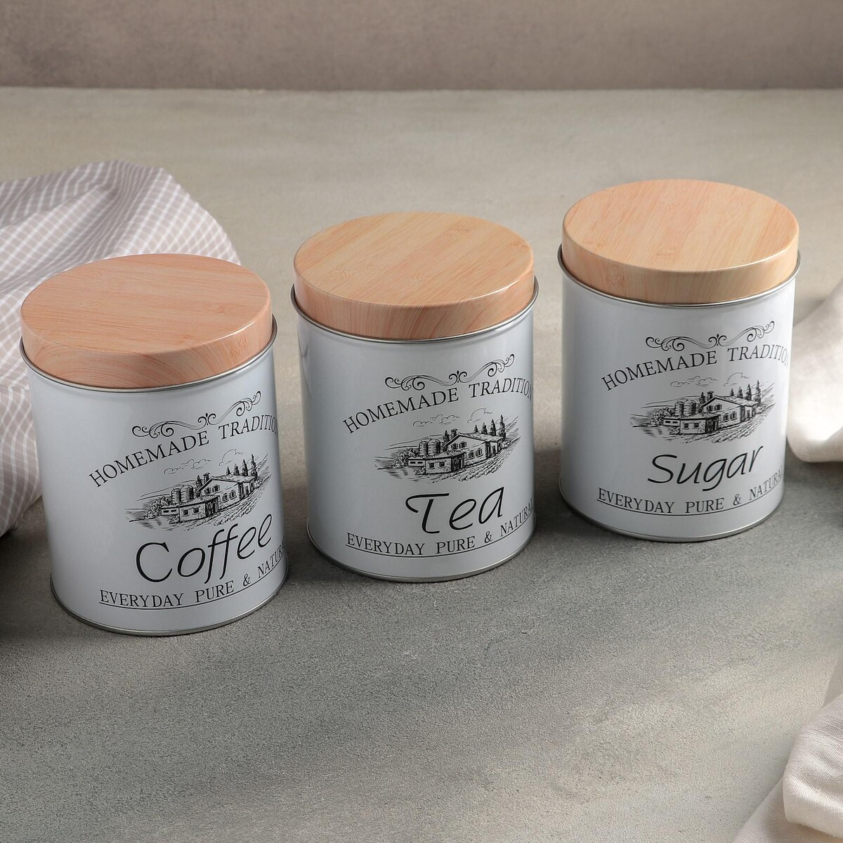 Набор банок для сыпучих продуктов sugar.coffee.tea, 10,5×14 см, 3 шт, цвет белый joy doh набор массы для лепки мега банка