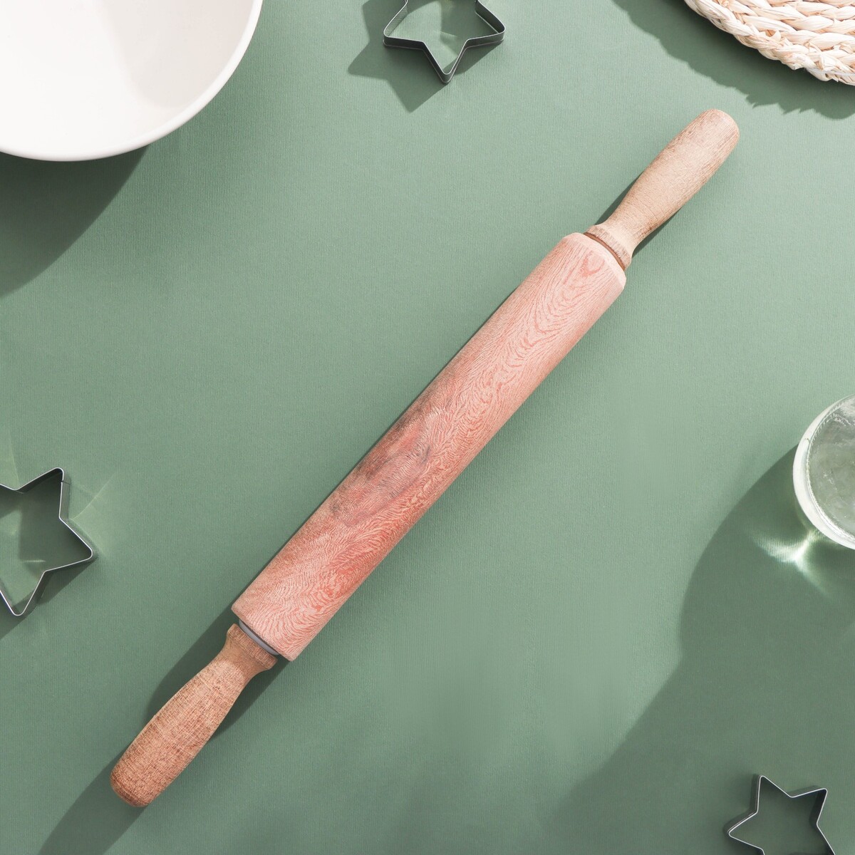Скалка деревянная вращающаяся magistro, 43×4 см, фигурные ручки, акация скалка деревянная 40 см kesper