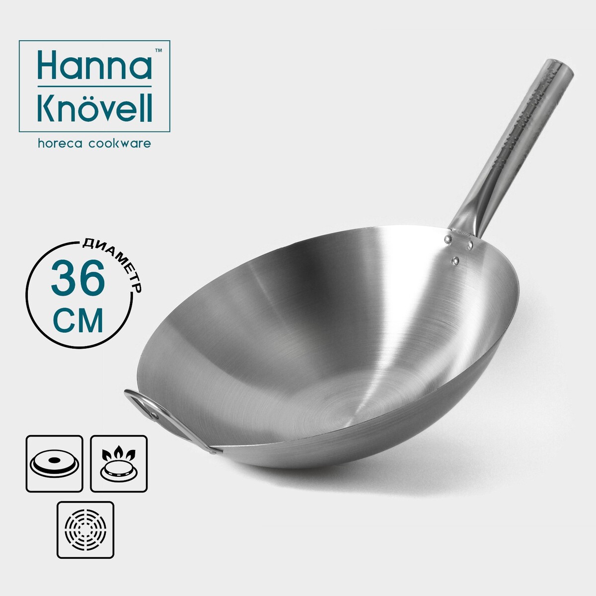 Сковорода-wok из нержавеющей стали hanna knövell chief, 6 л, d=36 см, с ручкой таз из нержавеющей стали 3 2л с двумя ручками