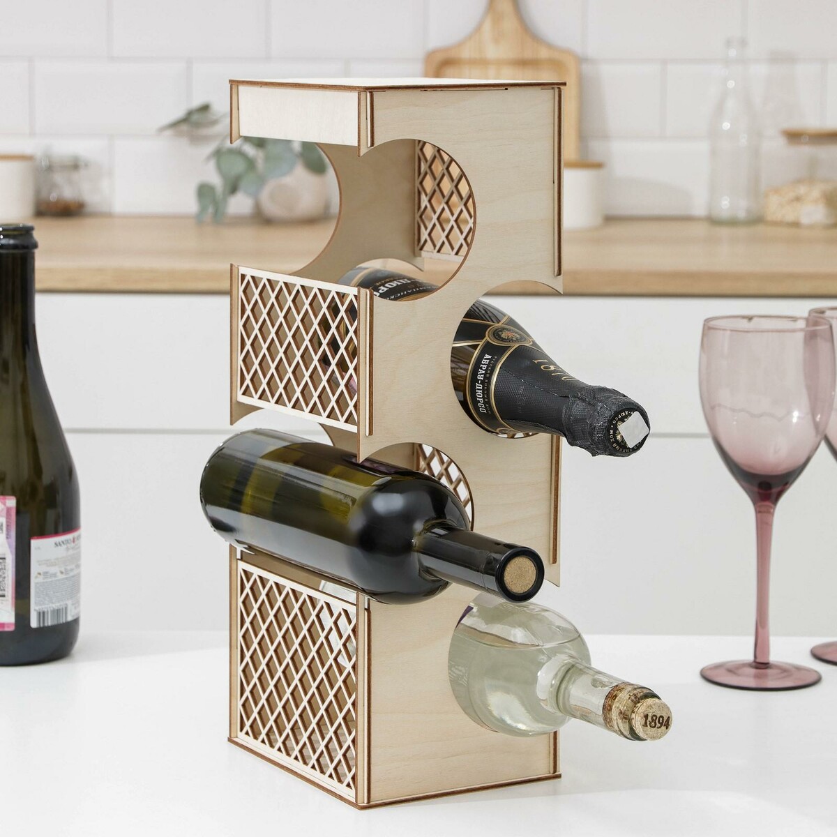 Подставка-минибар под 4 бутылки, 13×16×40 см подставка для бутылки vacu vin в подарочной упаковке