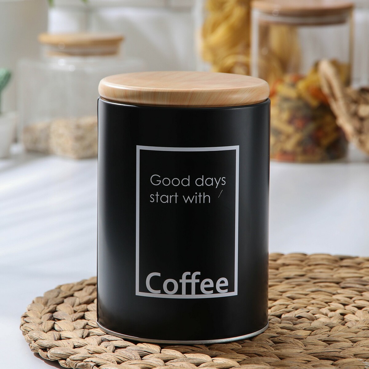 Банка для сыпучих продуктов кофе lifestyle, 11×15,5 см, цвет черный банка для сыпучих продуктов сахар lifestyle 11×11×15 5 см