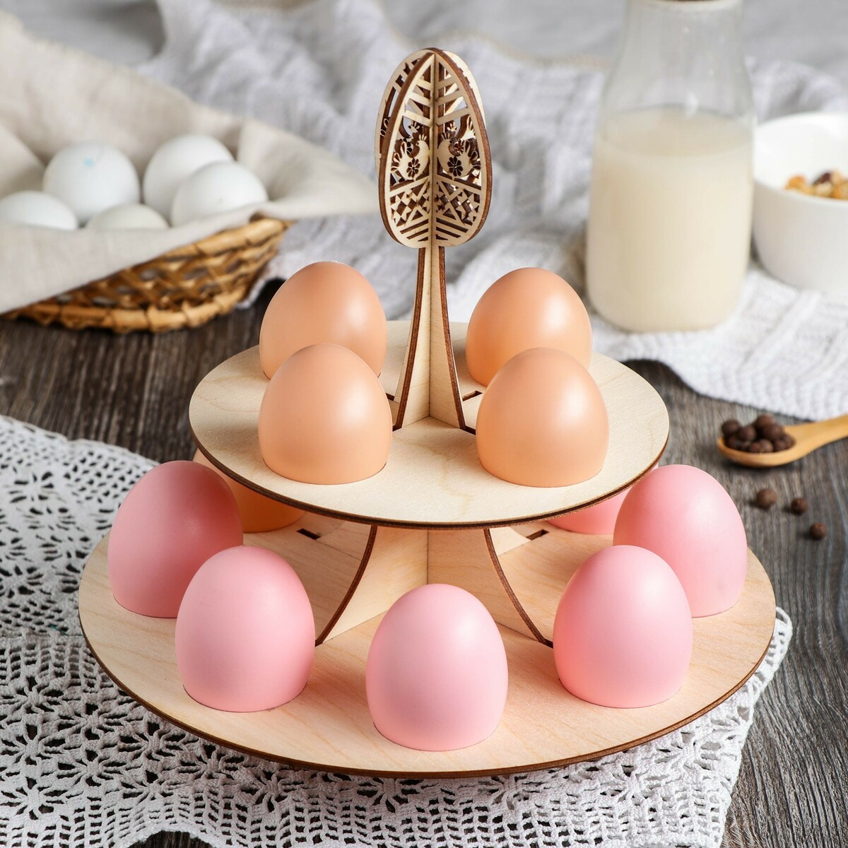 Подставка для яиц пасхальная, 2-х ярусная, 12 ячеек, 23,5×23,5×20 см пасхальная подставка на 8 яиц и кулич