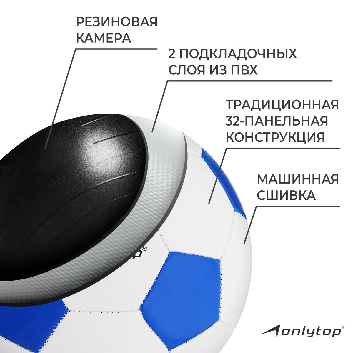 фото Мяч футбольный onlytop сlassic, pvc, машинная сшивка, 32 панели, р. 5