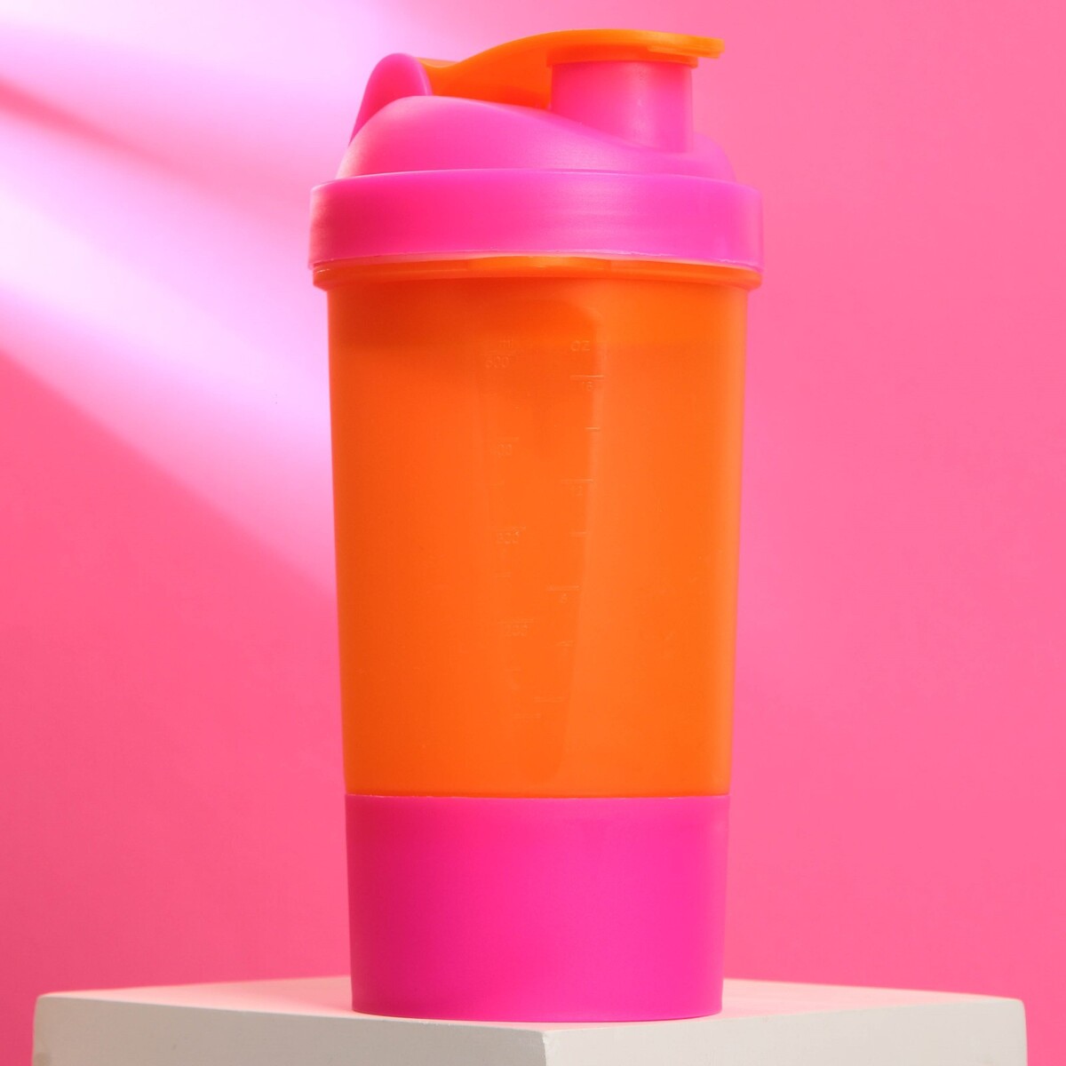 Шейкер спортивный с чашей под протеин, орнанжево-розовый, 500 мл Соломон