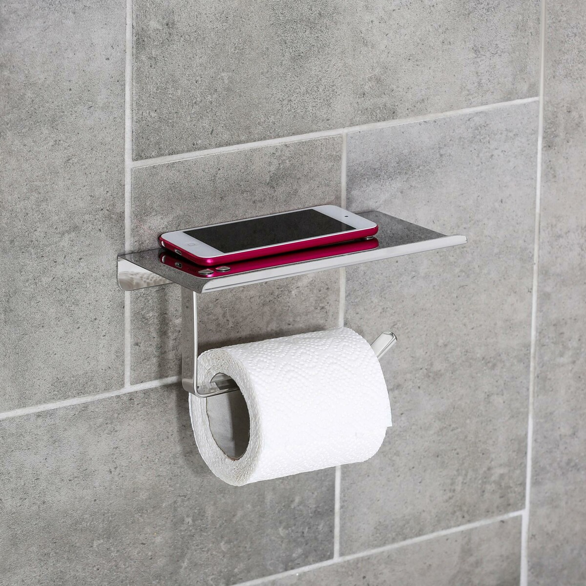 фото Держатель для туалетной бумаги с полочкой, 7,5×18×10 см, нержавеющая сталь no brand