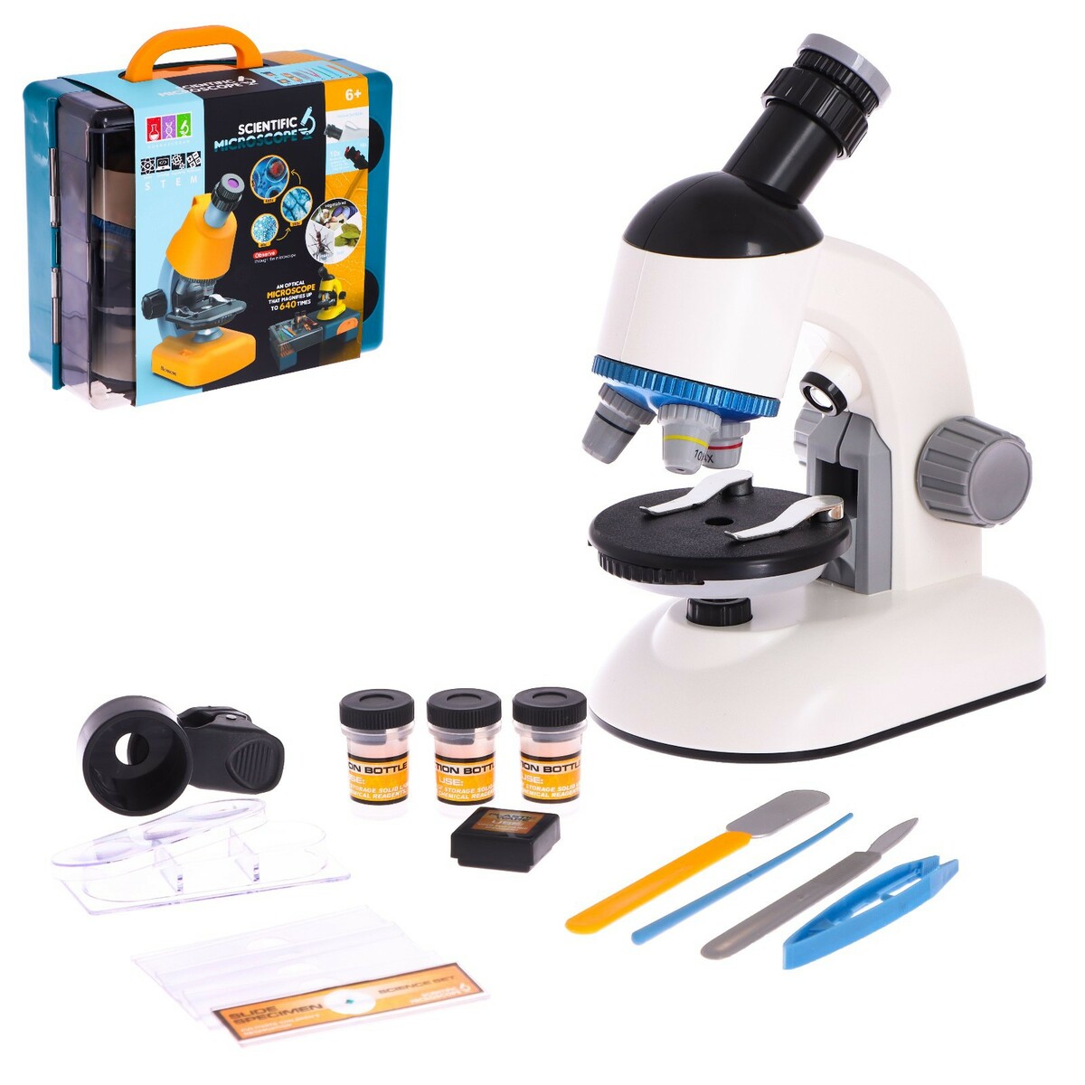 Микроскоп детский микроскоп детский набор биолога в чемодане кратность х40 х100 х640 подсветка белый