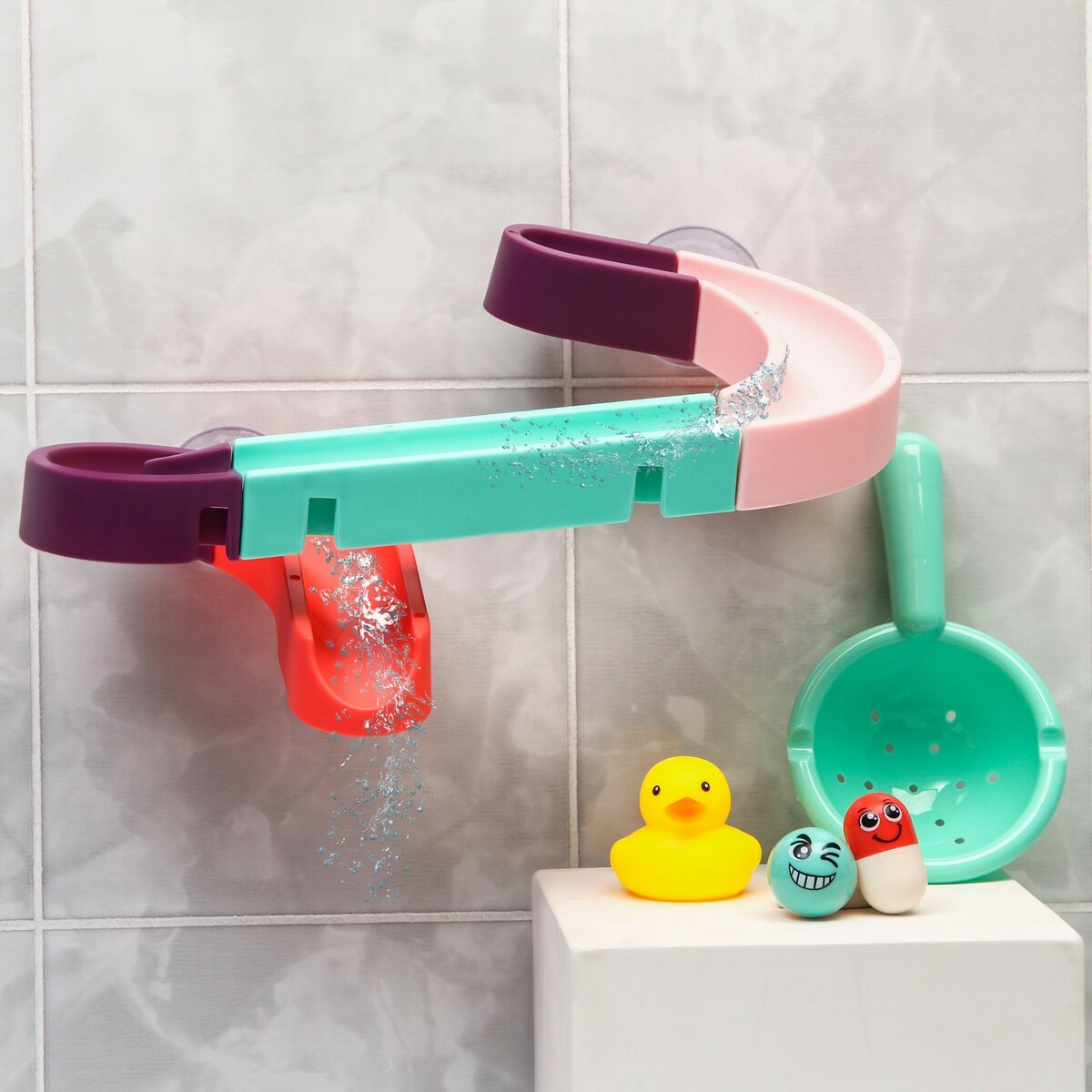 Игрушка водная горка для игры в ванной, конструктор, набор на присосках