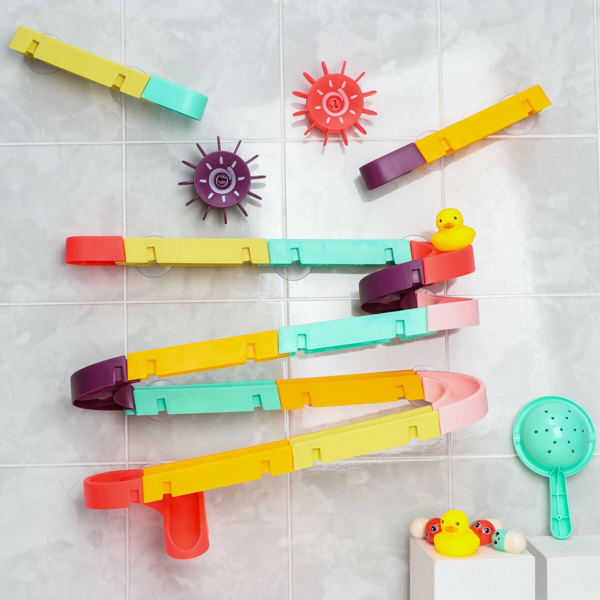 Игрушка водная горка для игры в ванной, конструктор, набор на присосках intellecta мягкая горка из детского игрового набора для развития малышей