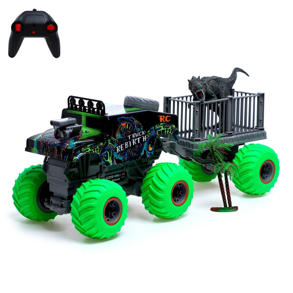 

Джип радиоуправляемый monster, с динозавром, 1:16, работает от аккумулятора, Зеленый;черный