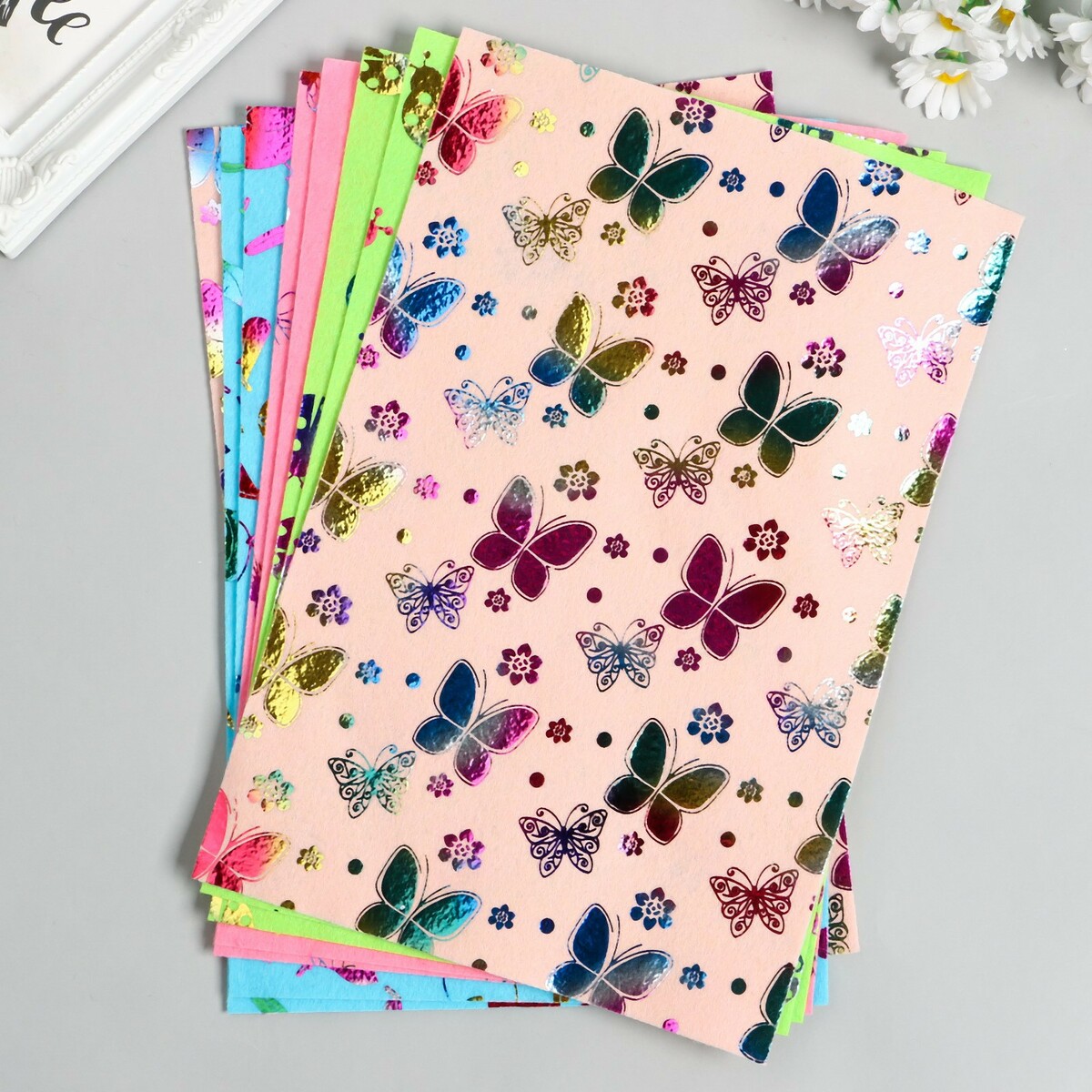 

Набор фетра с голографическим рисунком 1 мм 20х30 см (уп.8 листов) цв.ассорти, Разноцветный