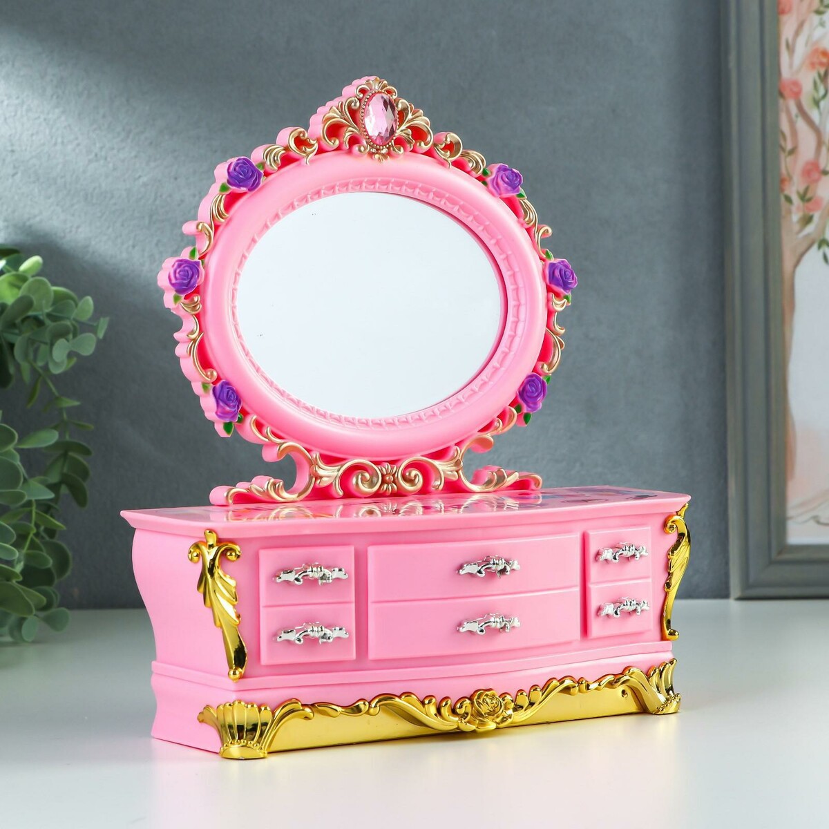 

Шкатулка пластик музыкальная механическая, Розовый